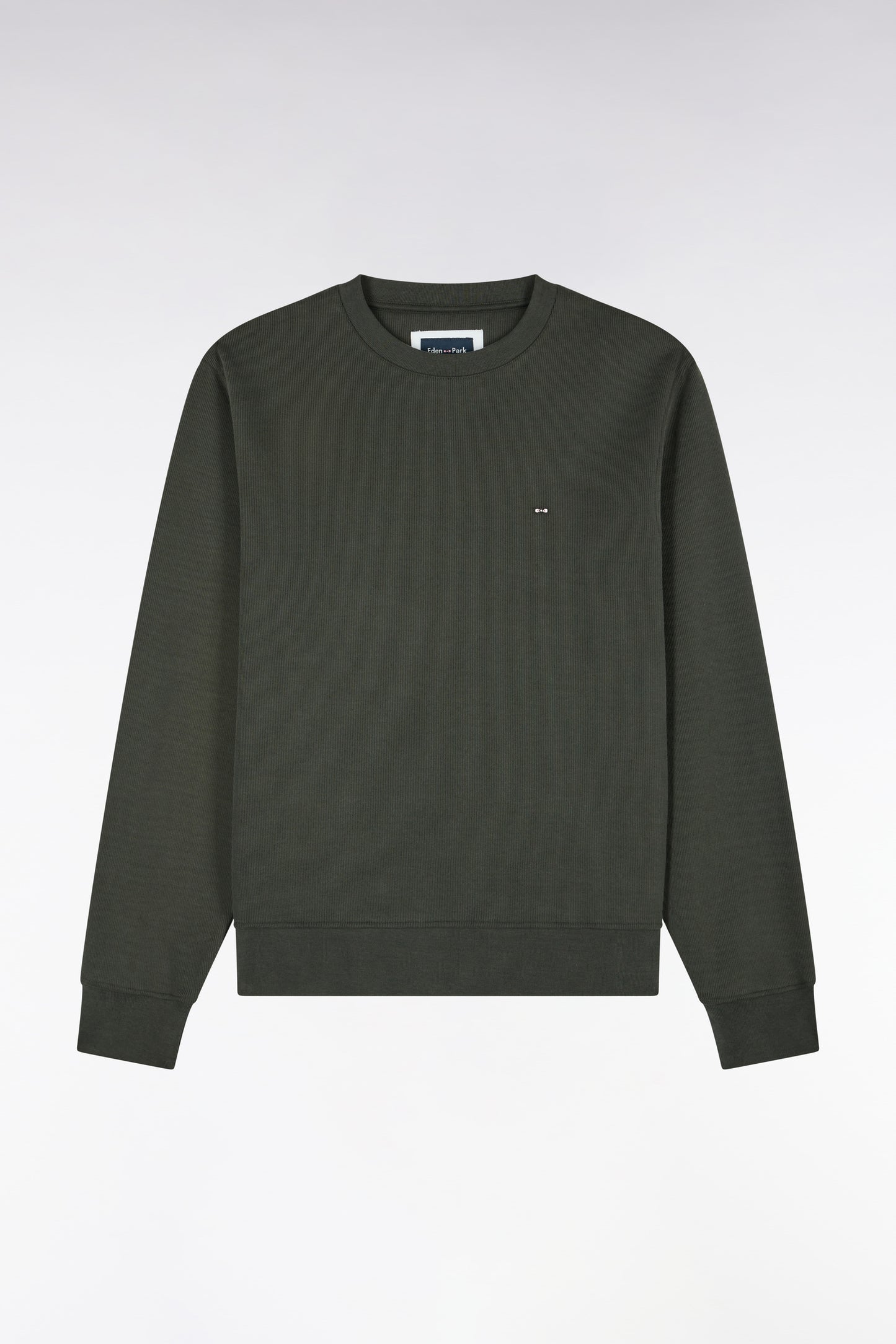 Sweatshirt à col rond en molleton coton kaki coupe droite