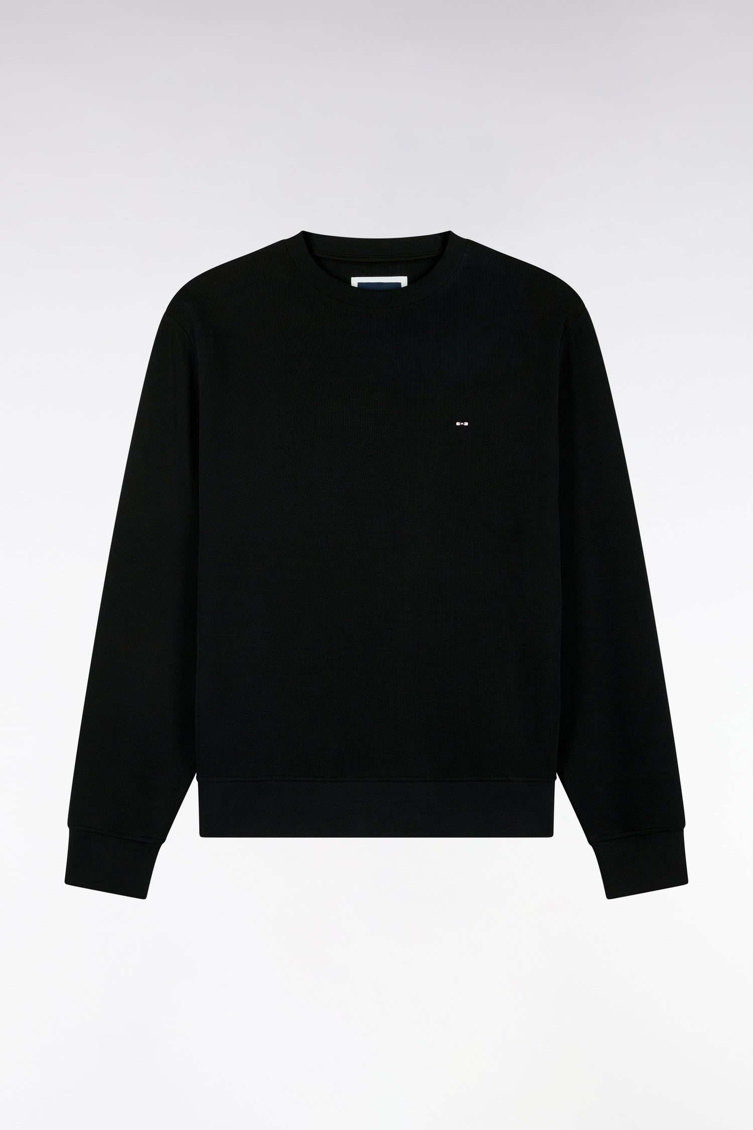 Sweatshirt à col rond en molleton coton noir coupe droite