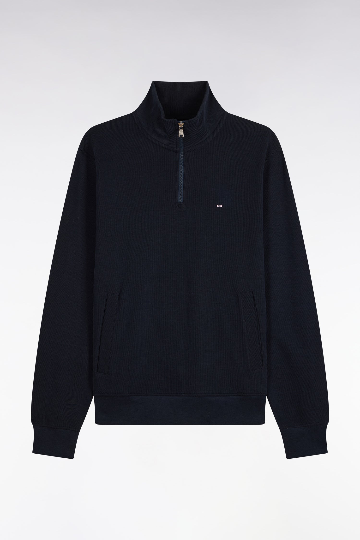 Sweatshirt col camionneur en molleton coton marine coupe droite