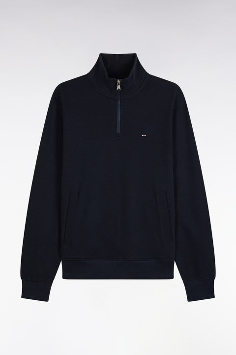 Sweatshirt col camionneur en molleton coton marine coupe droite - Image 2