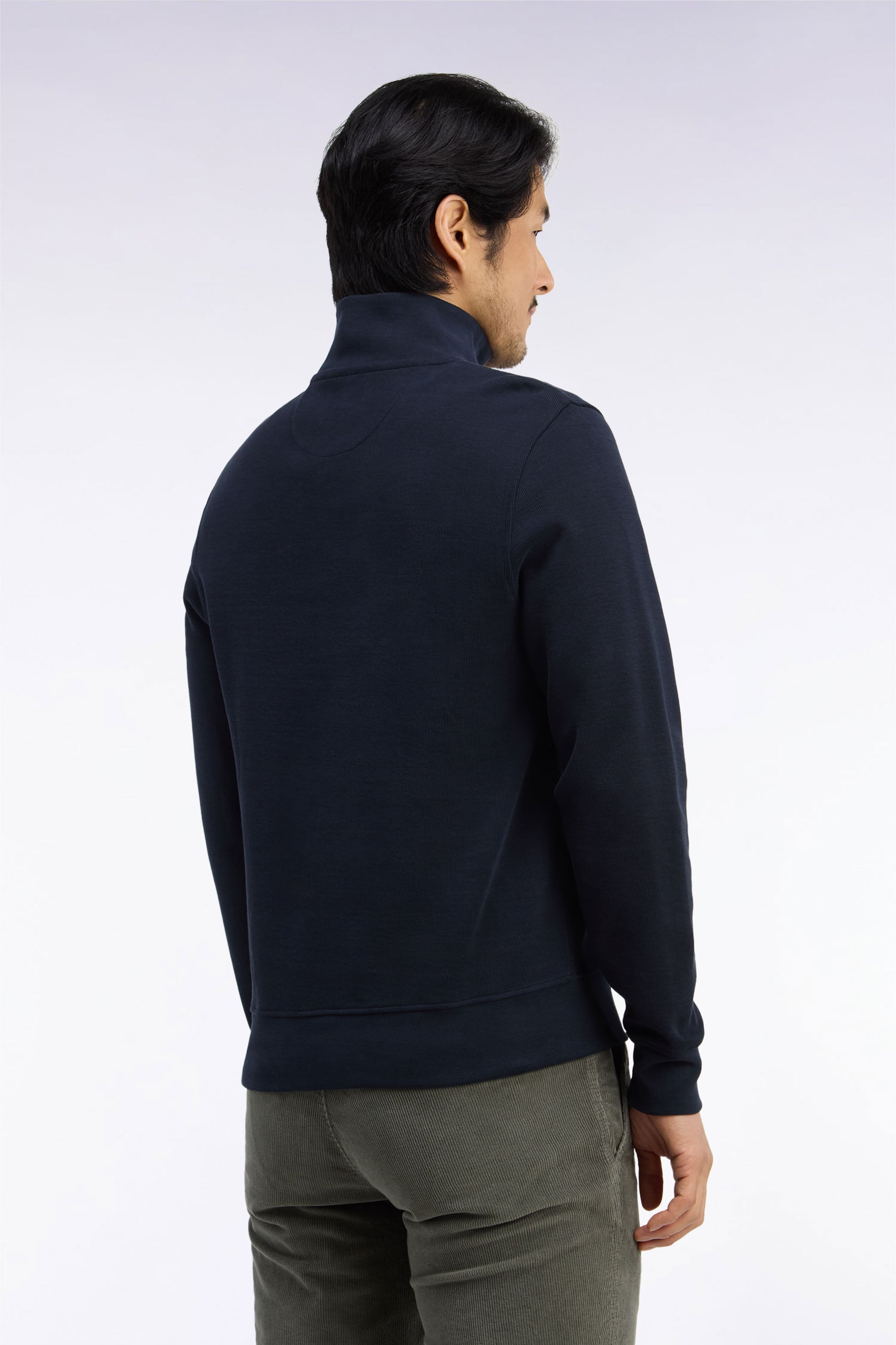 Sweatshirt col camionneur en molleton coton marine coupe droite