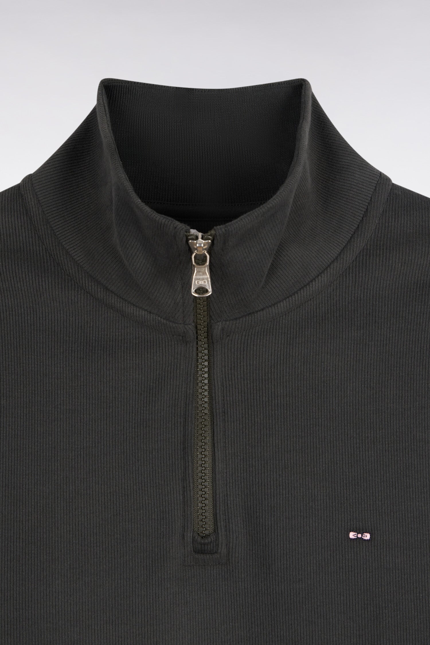 Sweatshirt col camionneur en molleton coton kaki coupe droite