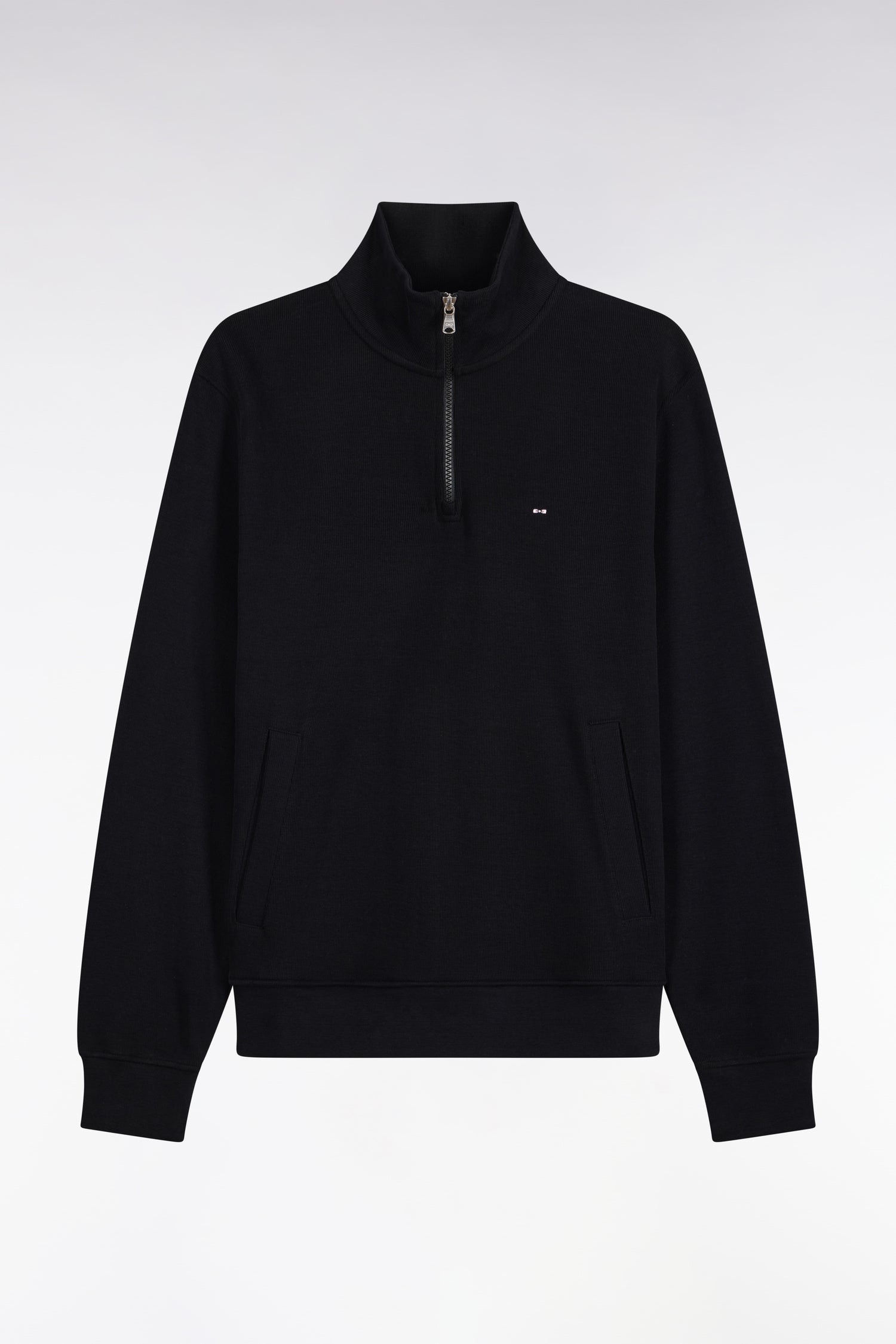 Sweatshirt col camionneur en molleton coton noir coupe droite