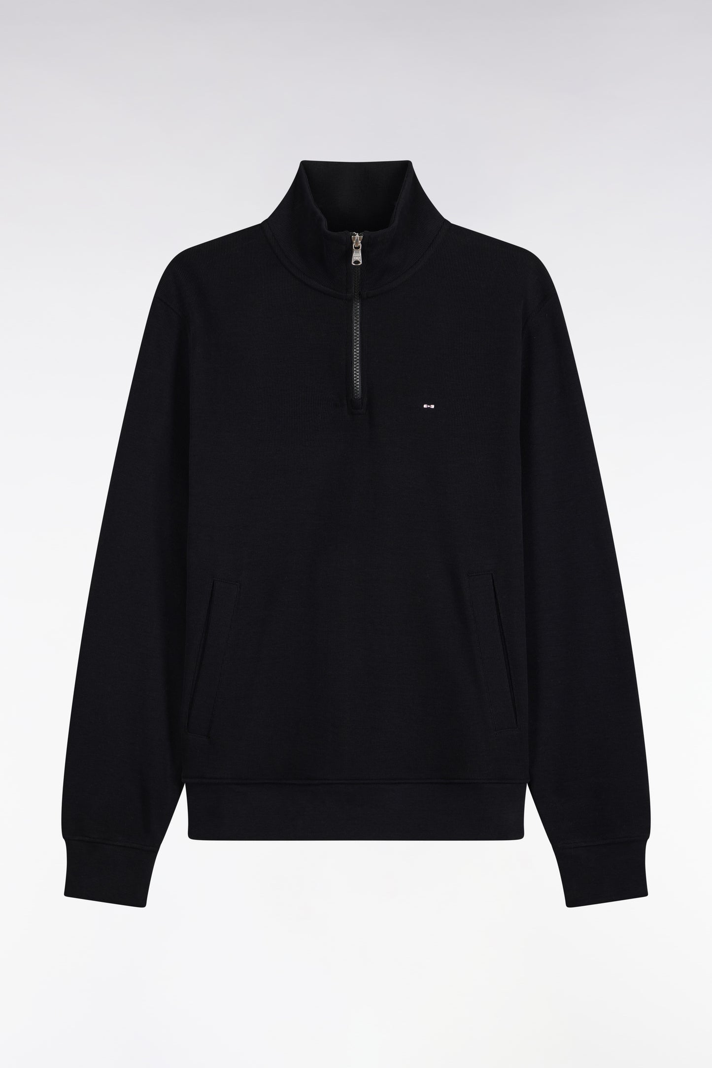 Sweatshirt col camionneur en molleton coton noir coupe droite