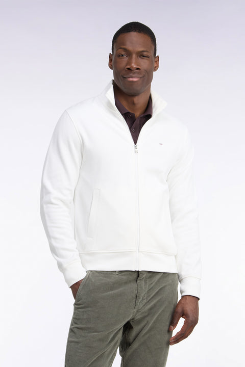 Sweatshirt zippé en molleton coton écru coupe droite - Image 3