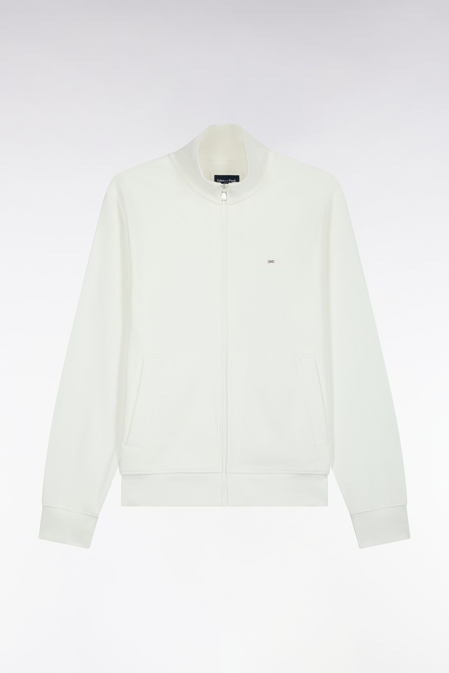 Sweatshirt zippé en molleton coton écru coupe droite