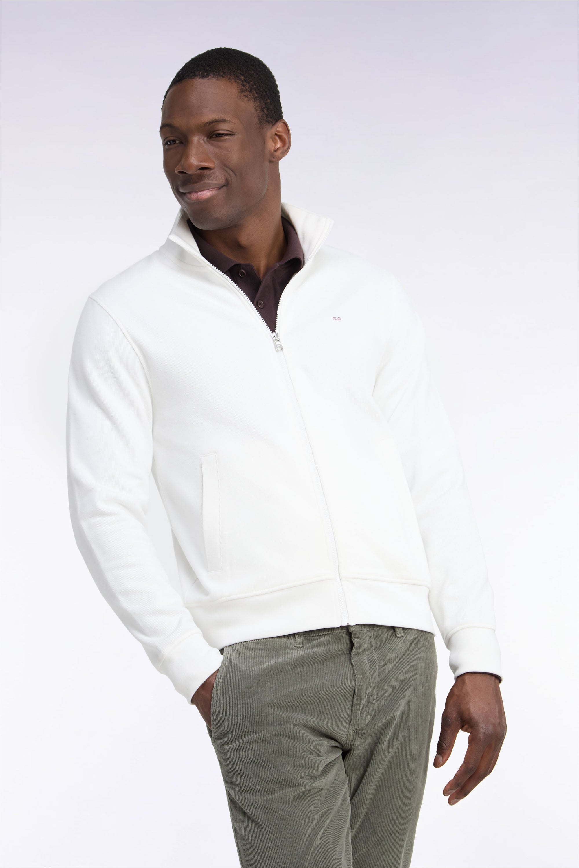 sweatshirt zipped in fleece cotton ecru