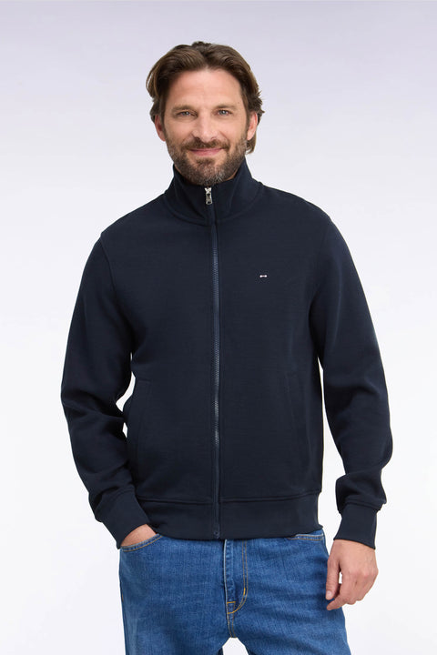 Sweatshirt zippé en molleton coton marine coupe droite - Image 3