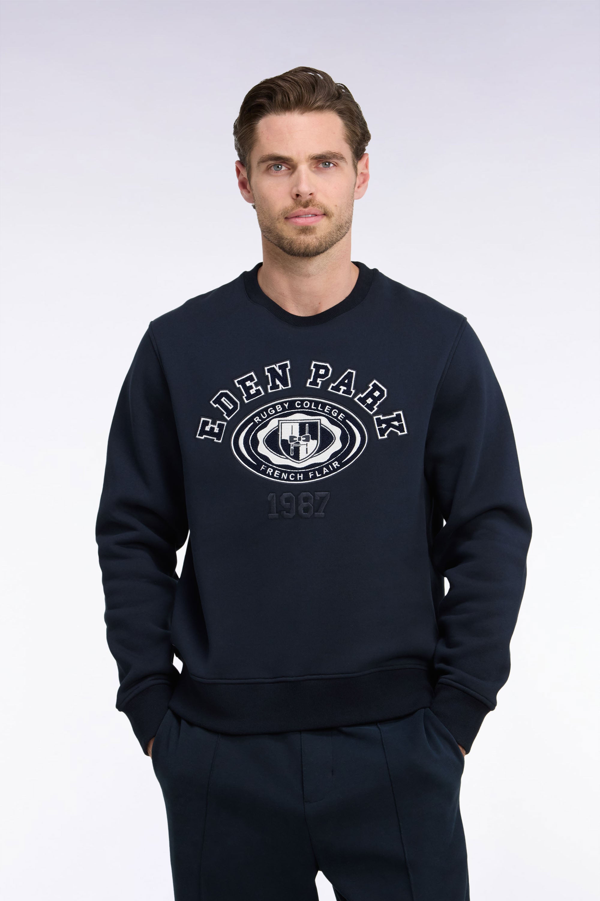 Sweatshirt aus Sweatstoff Marineblau bestickt gerade Passform