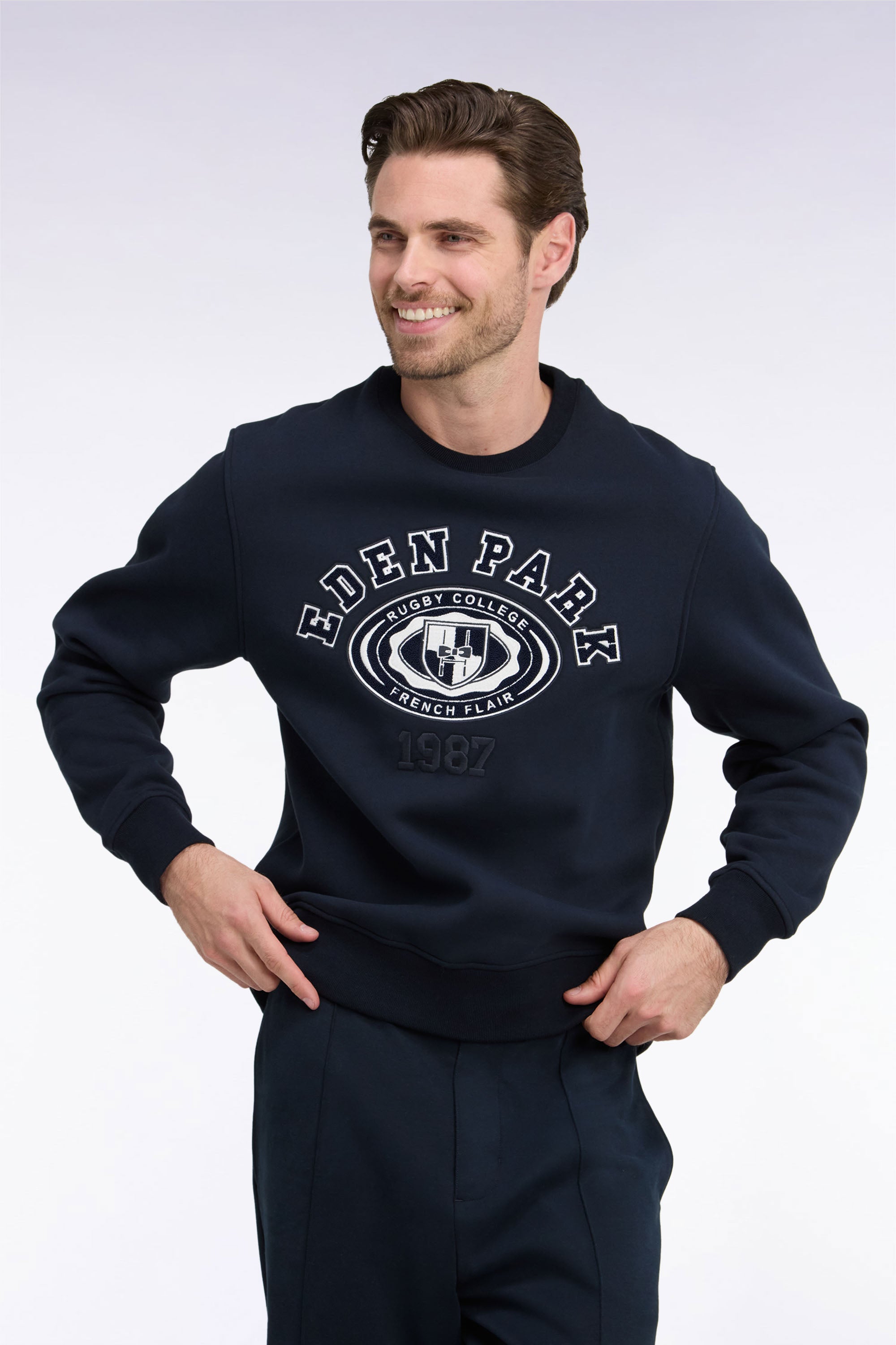 Sweatshirt aus Sweatstoff Marineblau bestickt gerade Passform