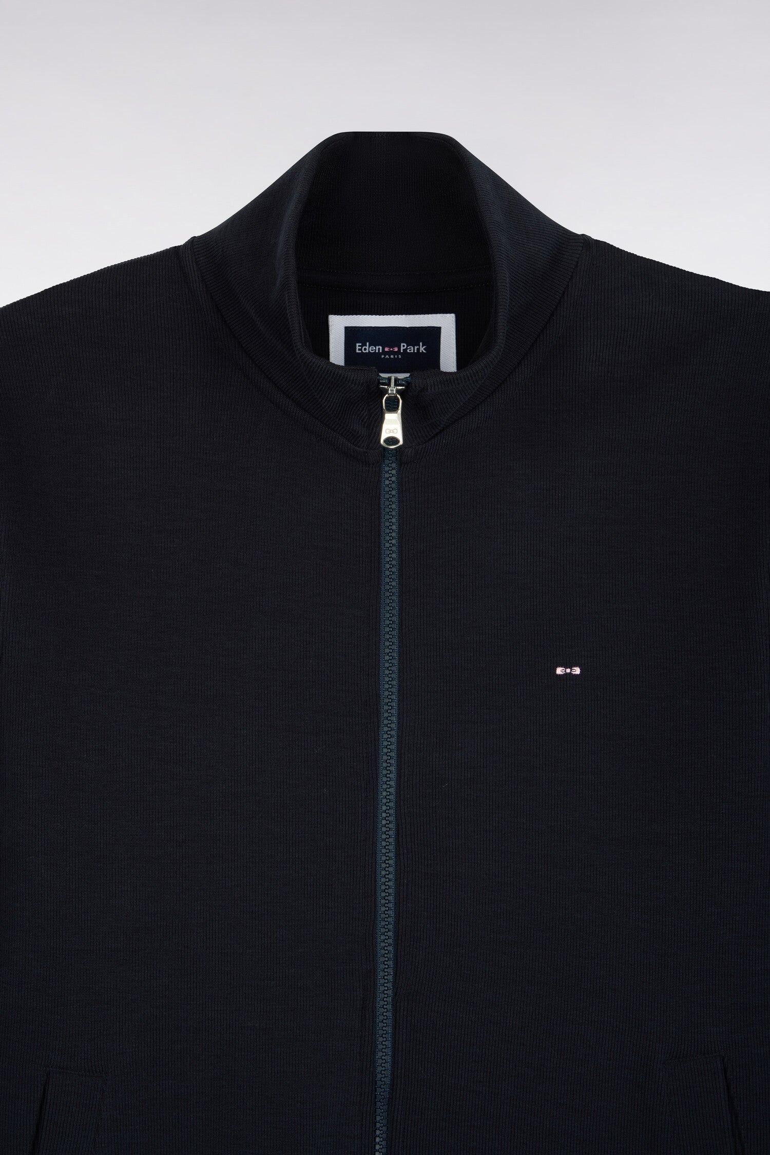Sweatshirt zippé en molleton coton marine coupe droite