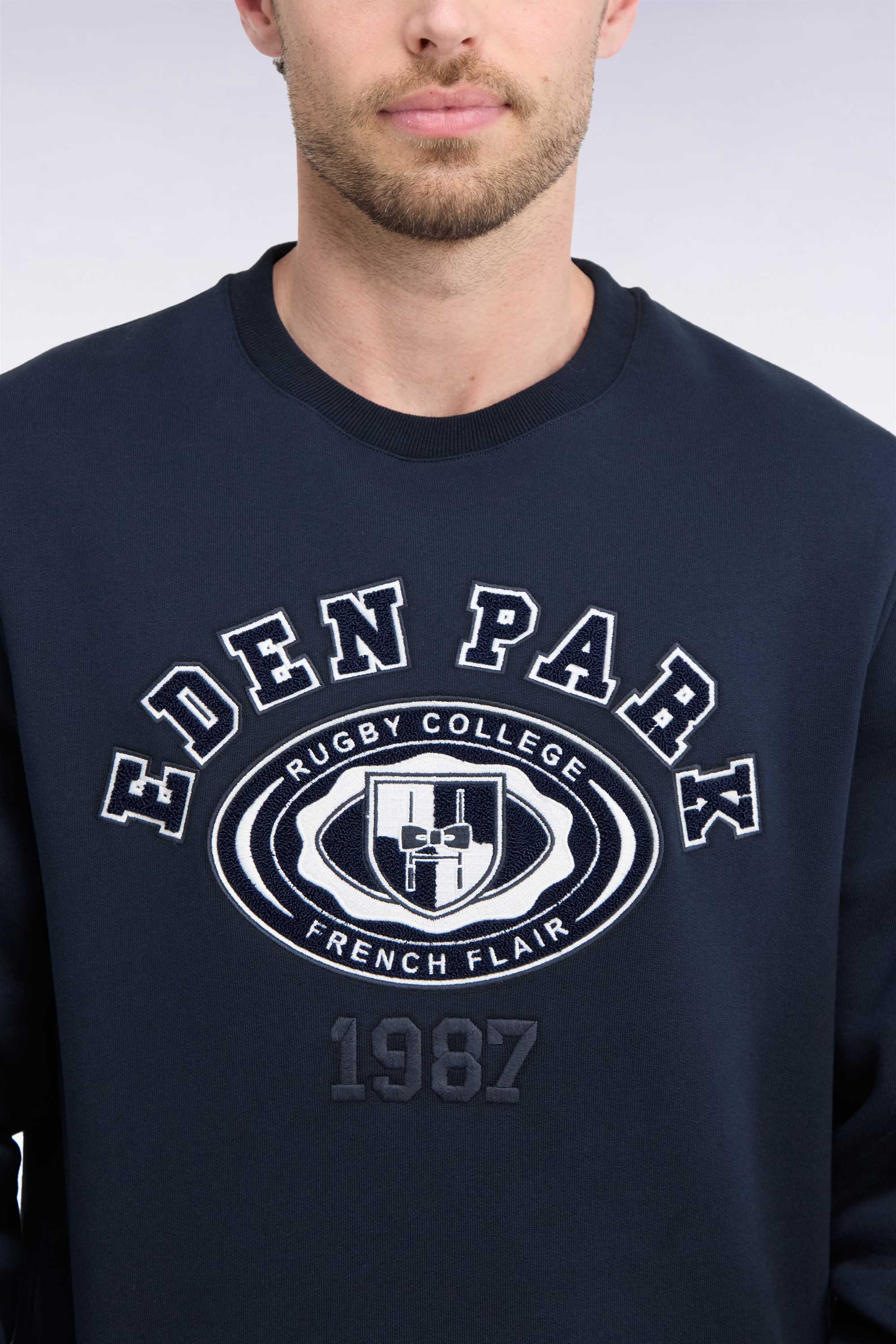 Sweatshirt aus Sweatstoff Marineblau bestickt gerade Passform