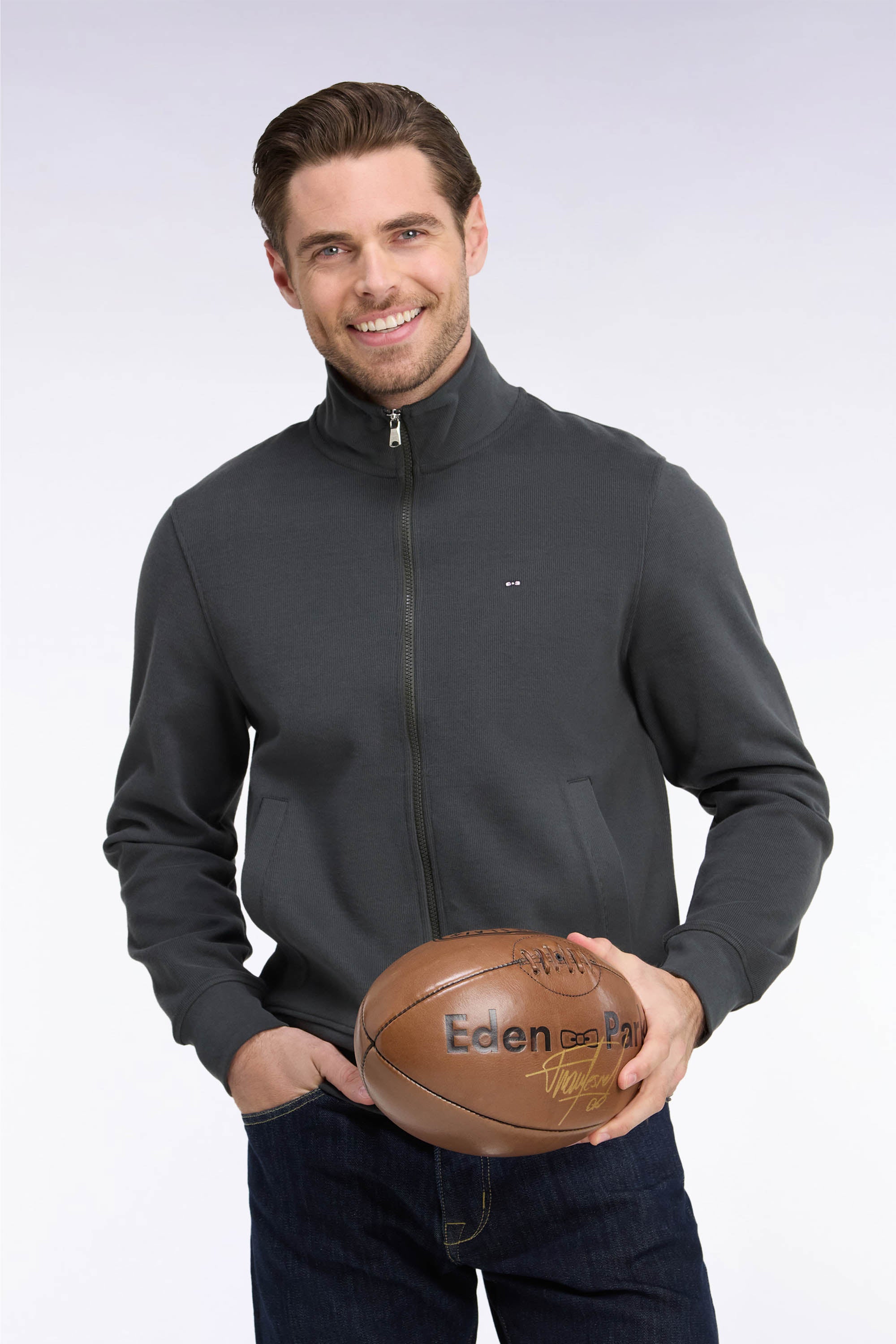 Sweatshirt mit Reißverschluss aus Sweatstoff Baumwolle Khaki
