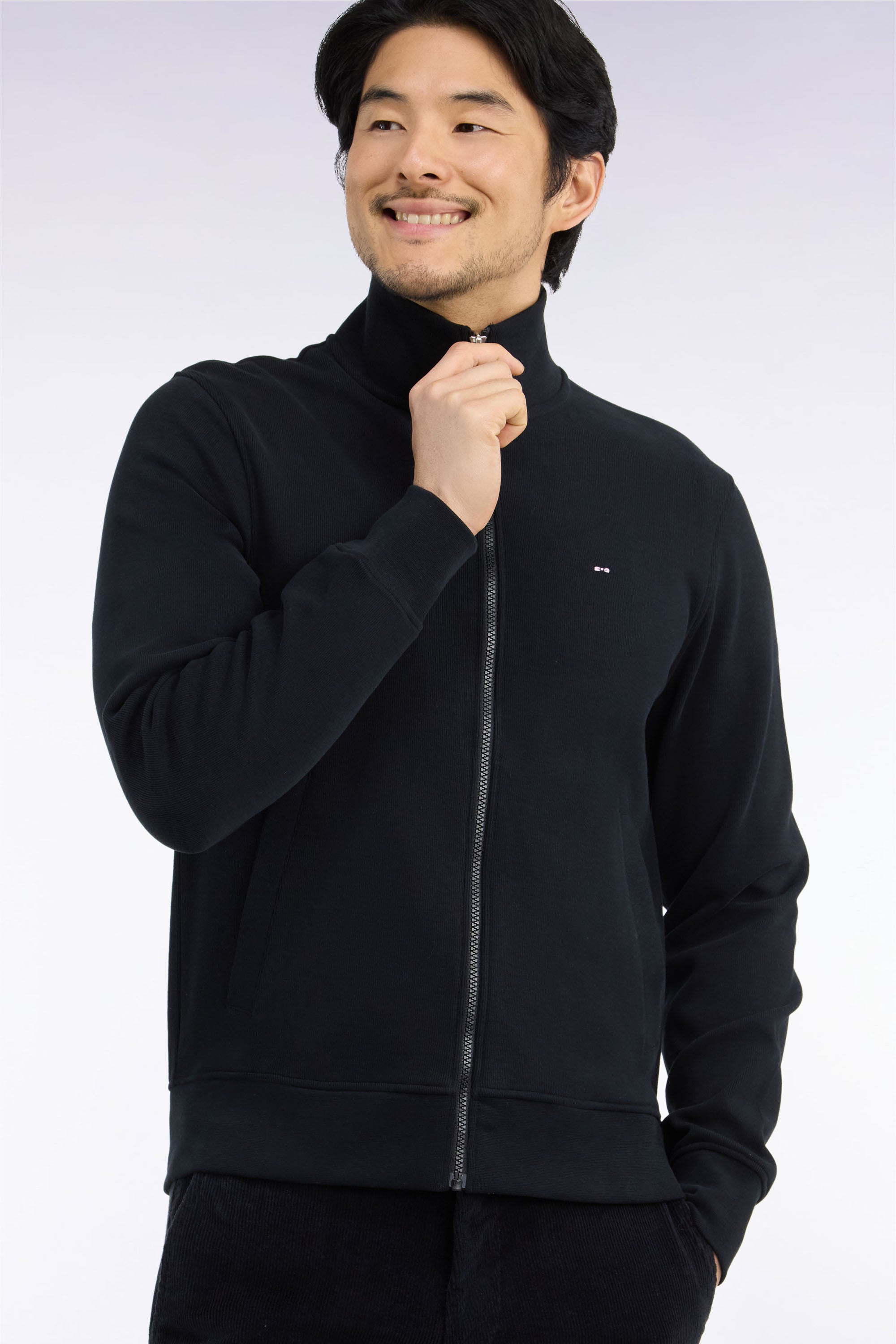 Sweatshirt mit Reißverschluss aus Sweatstoff Baumwolle Schwarz