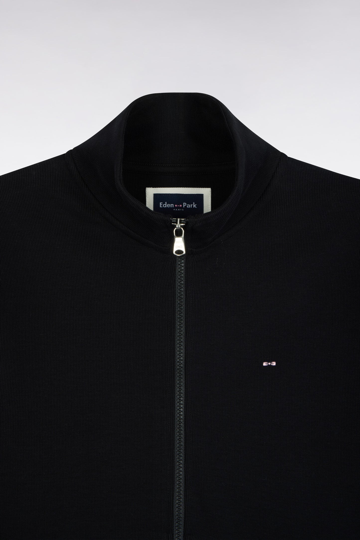 Sweatshirt zippé en molleton coton noir coupe droite