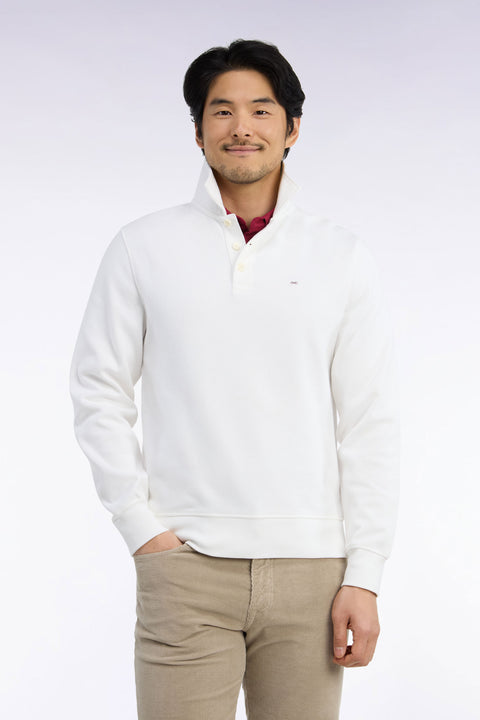 Sweatshirt col polo en coton écru coupe droite - Image 3