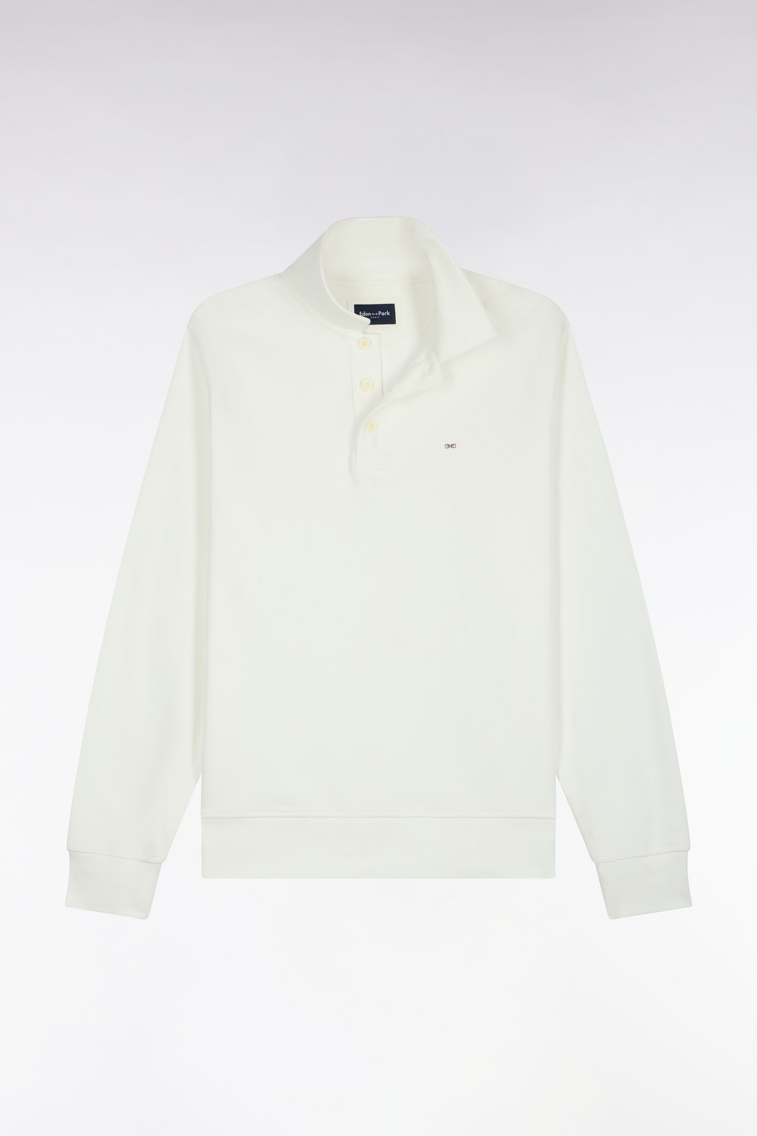 Sweatshirt col polo en coton écru coupe droite