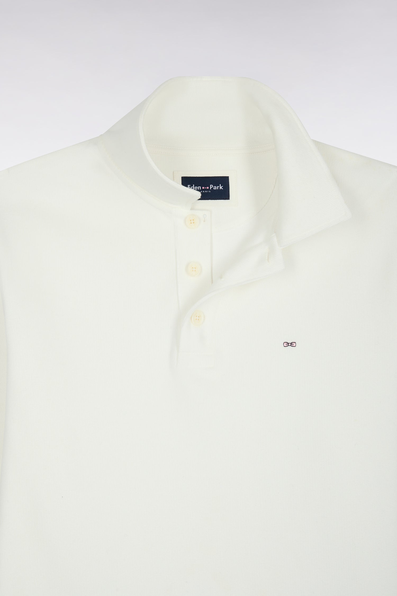 Sweatshirt col polo en coton écru coupe droite