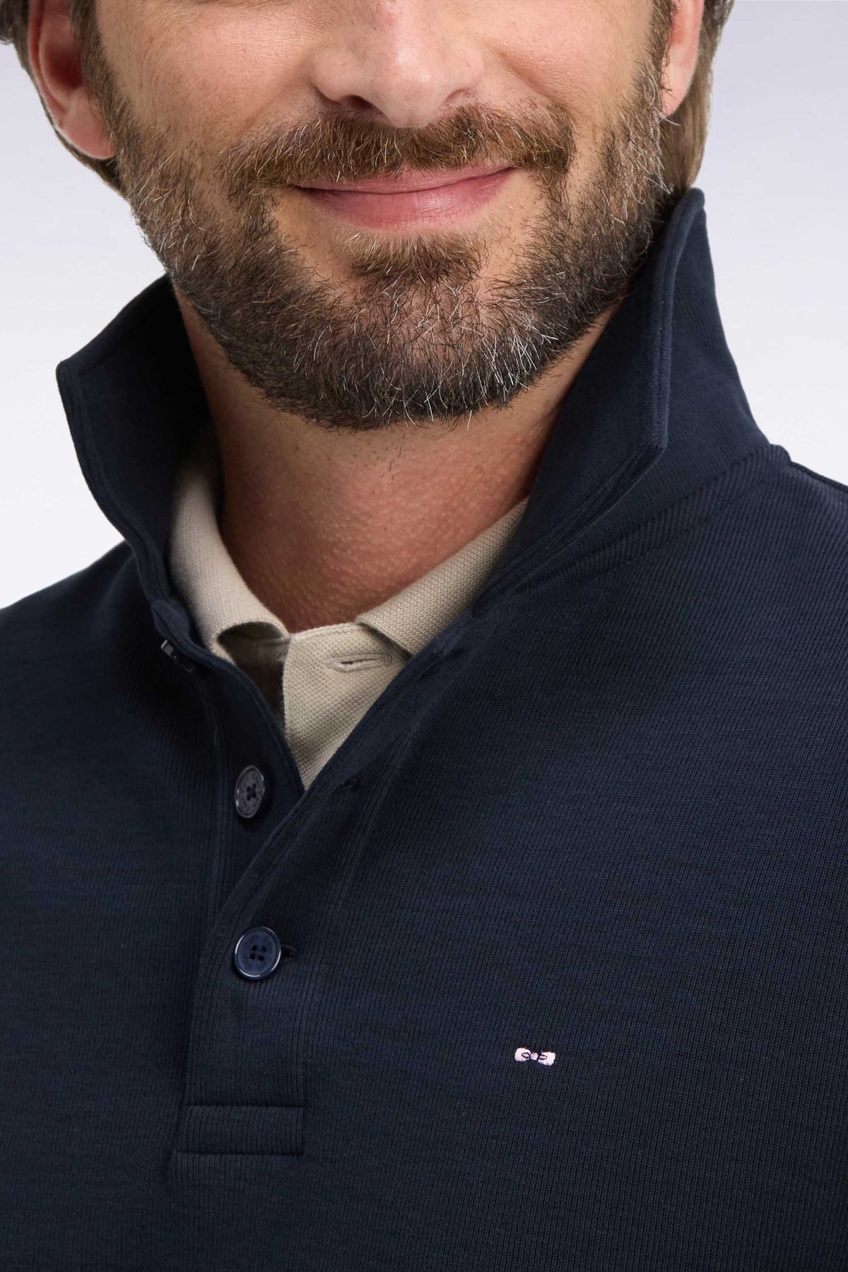 Straight cut navy cotton polo collar sweatshirt