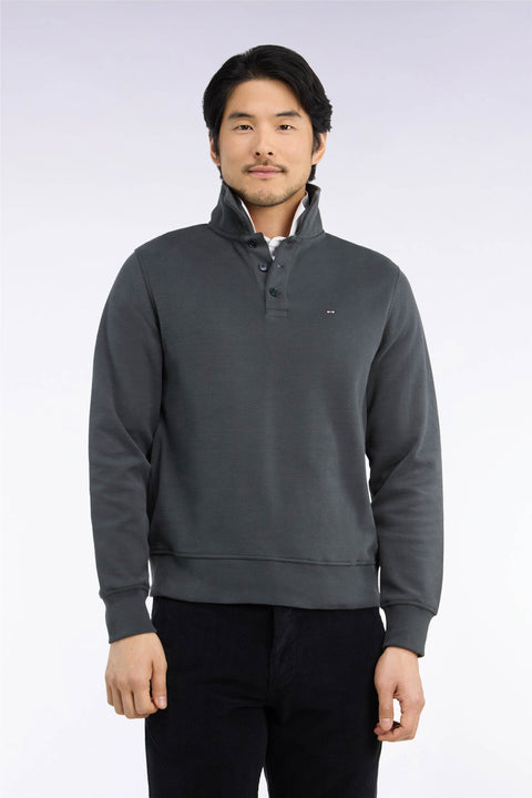 Sweatshirt col polo en coton kaki coupe droite - Image 3