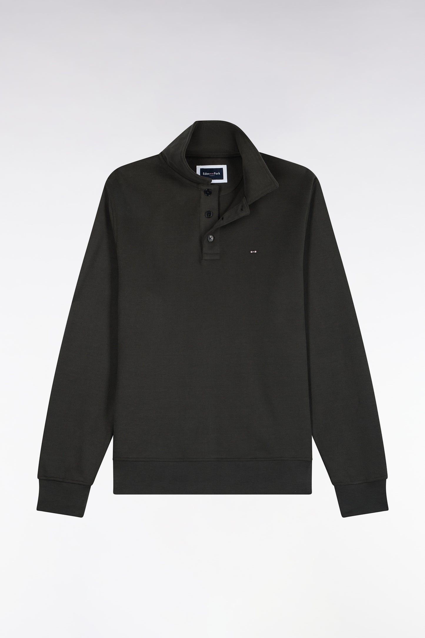 Sweatshirt col polo en coton kaki coupe droite