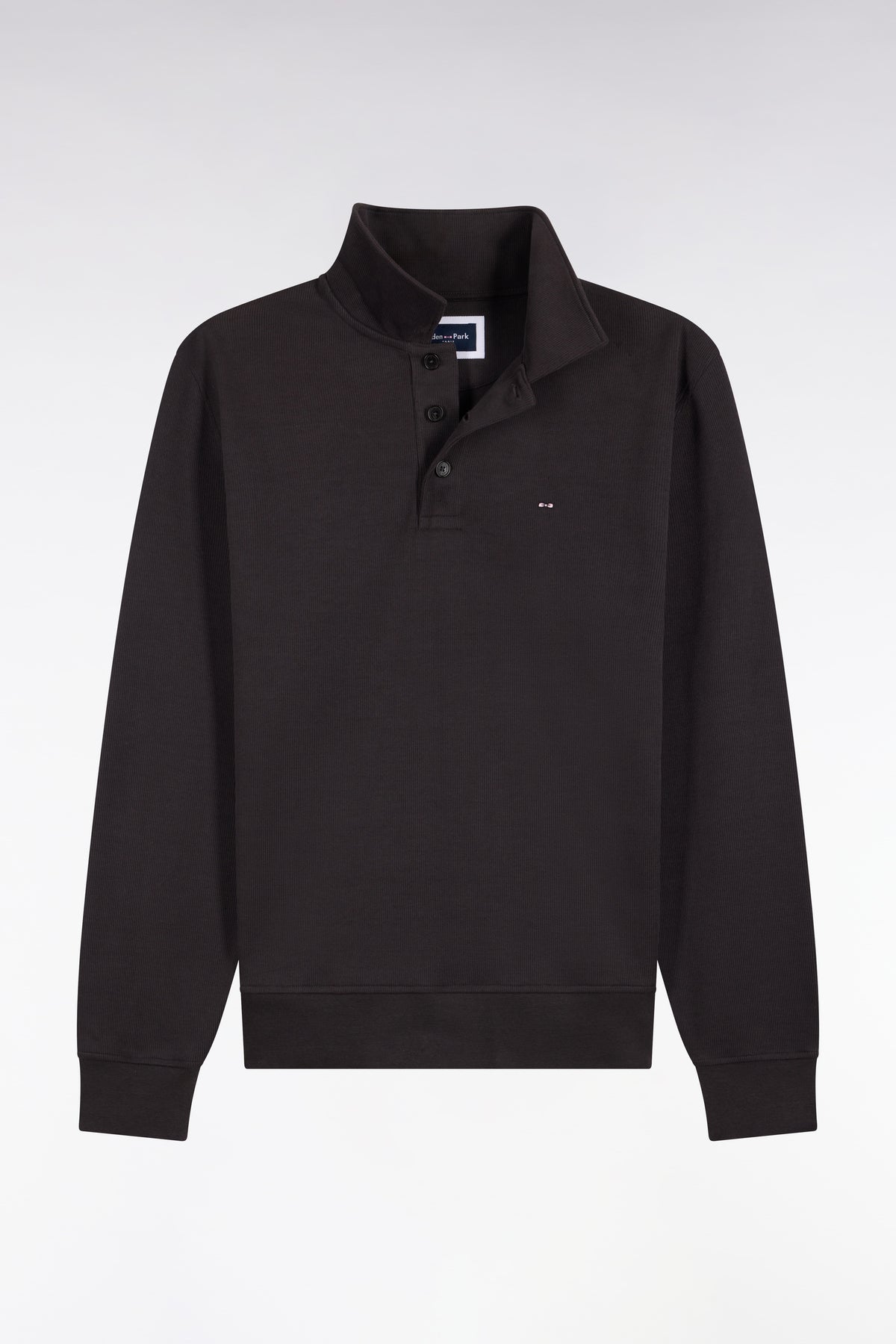 Sweatshirt col polo en coton marron coupe droite