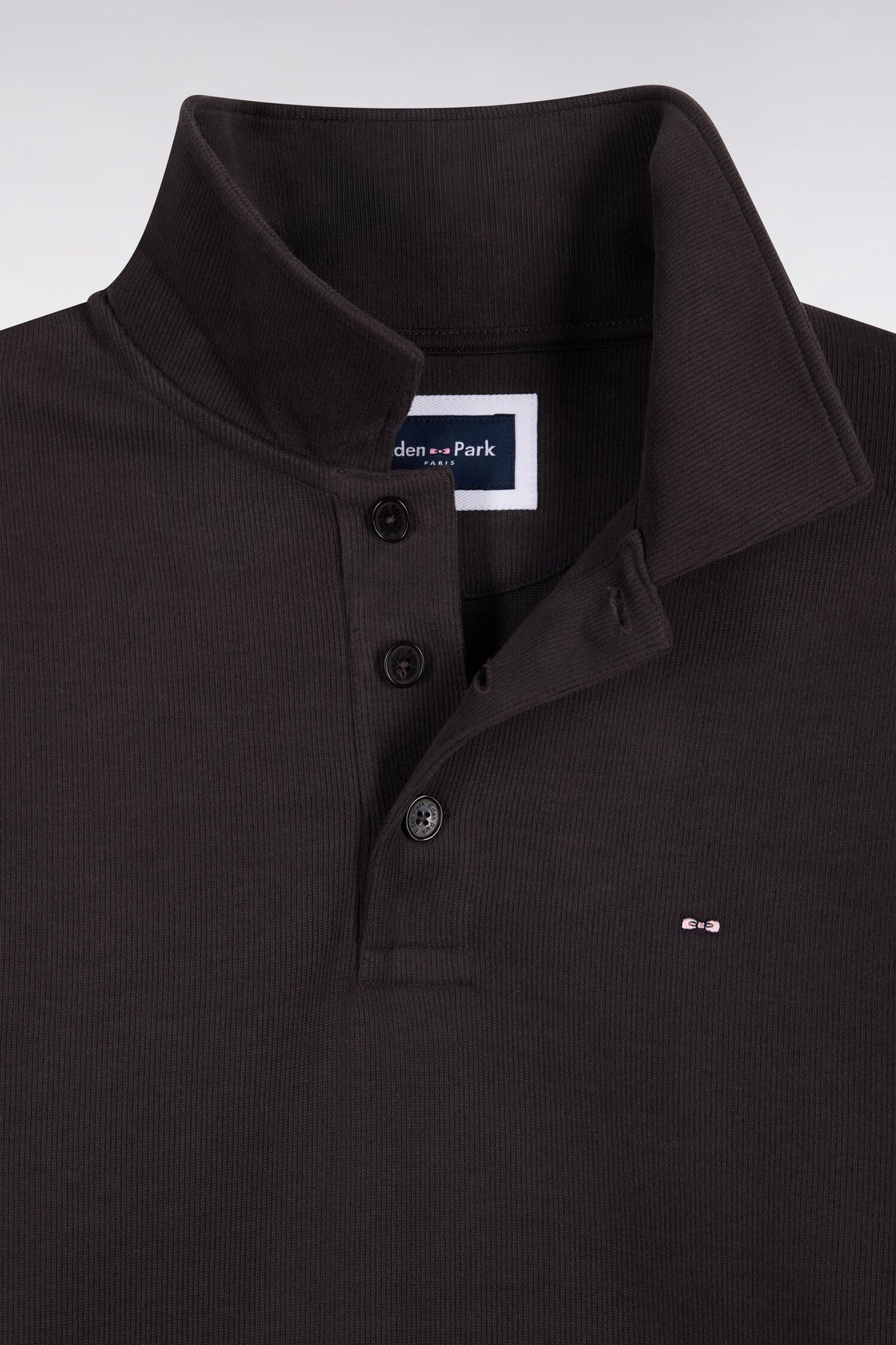 Sweatshirt col polo en coton marron coupe droite