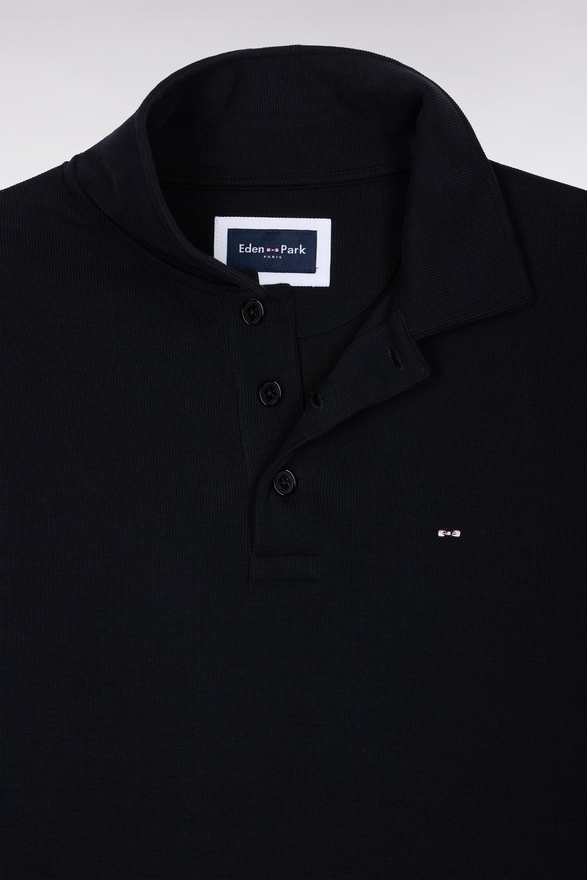 Sweatshirt col polo en coton noir coupe droite