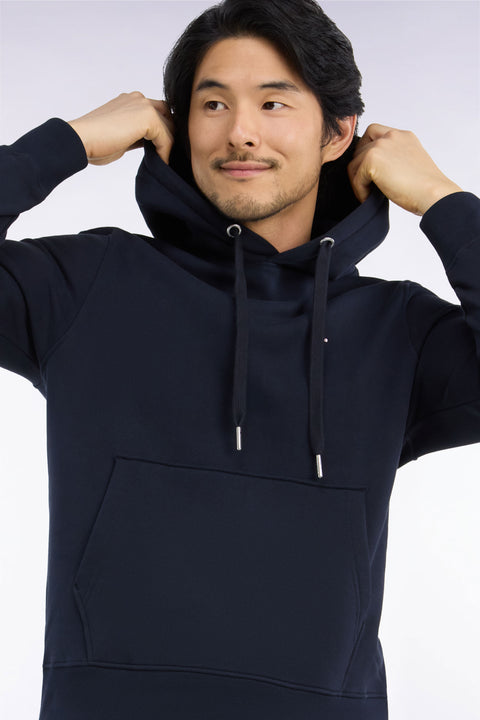 Sweatshirt à capuche en molleton coton marine coupe droite - Image 1