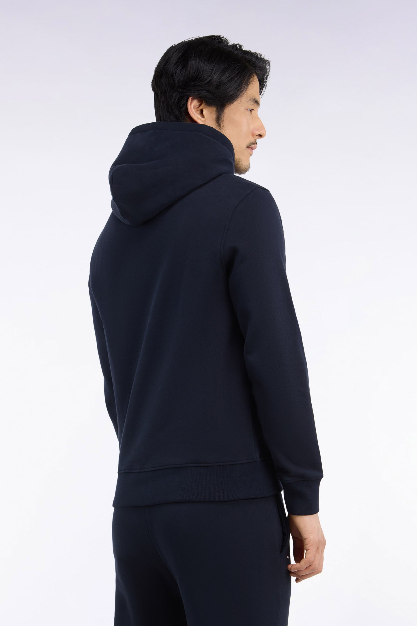 Sweatshirt à capuche en molleton coton marine coupe droite