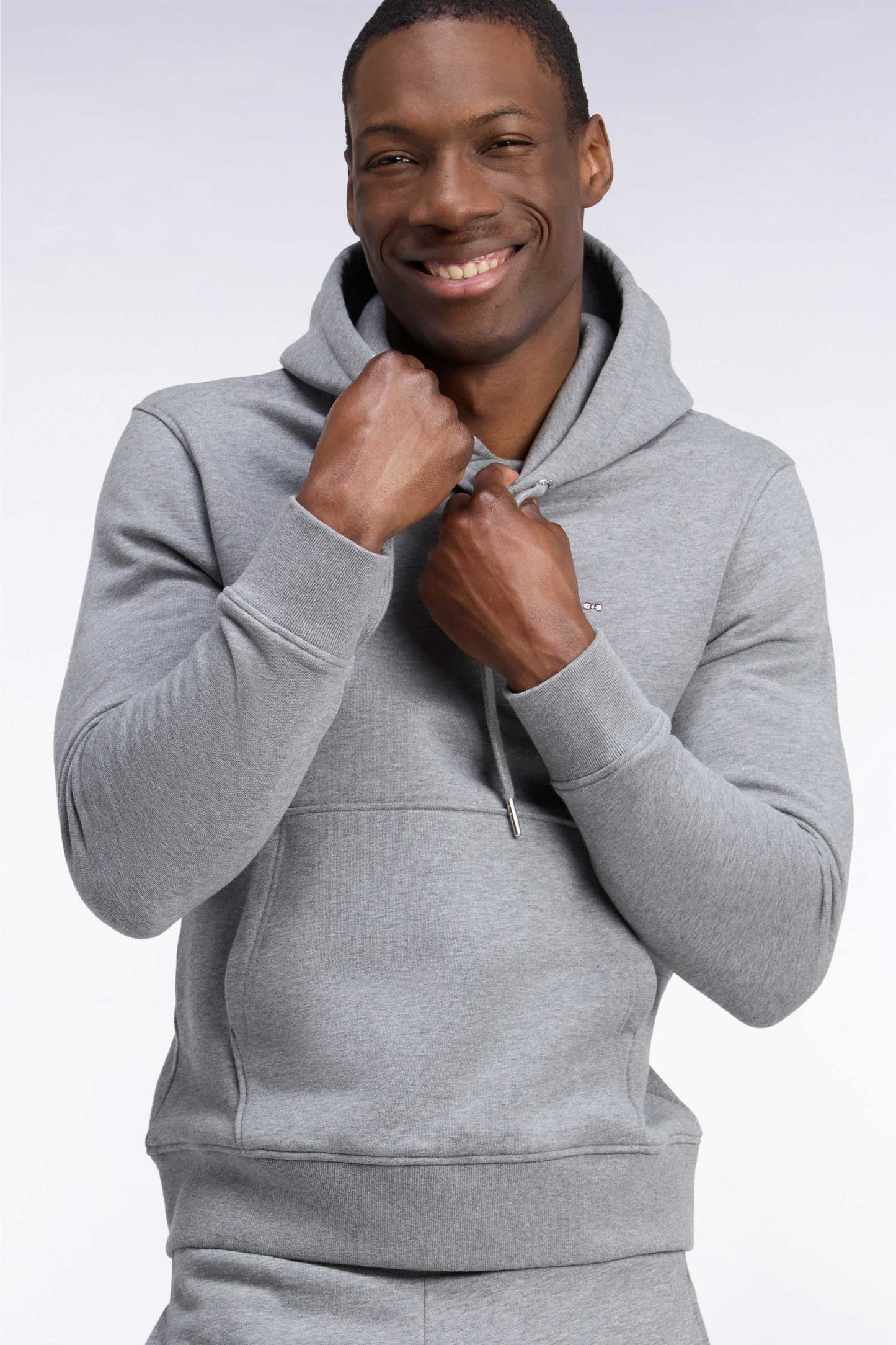 Sweatshirt à capuche en molleton coton gris coupe droite