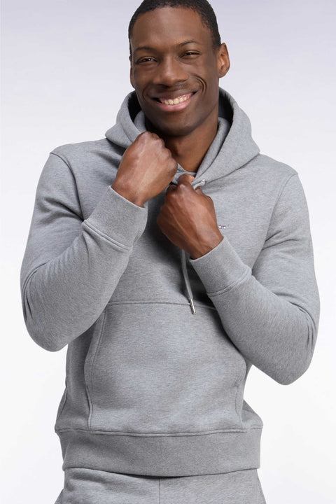 Sweatshirt à capuche en molleton coton gris coupe droite - Image 1