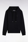 Black straight cut cotton fleece hooded sweatshirt