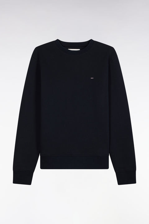 Sweatshirt col rond en molleton coton marine coupe droite - Image 2