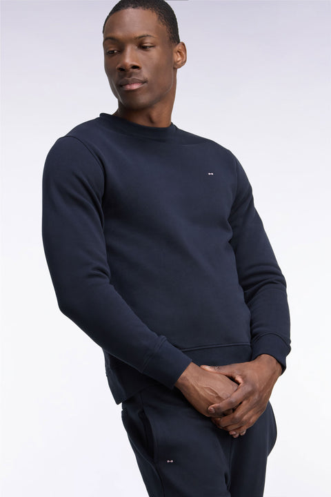 Sweatshirt col rond en molleton coton marine coupe droite - Image 1