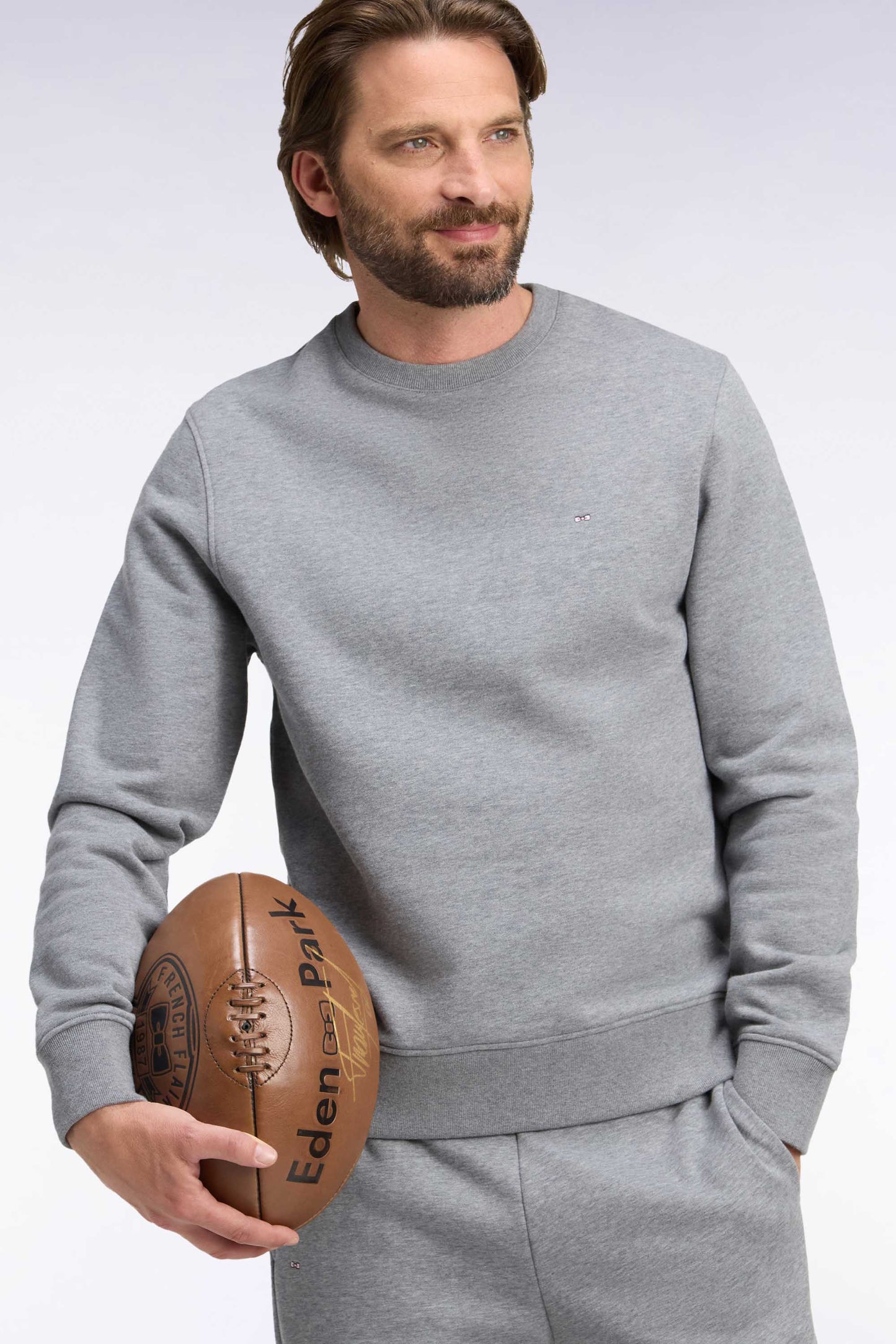 Sweatshirt col rond en molleton coton gris coupe droite