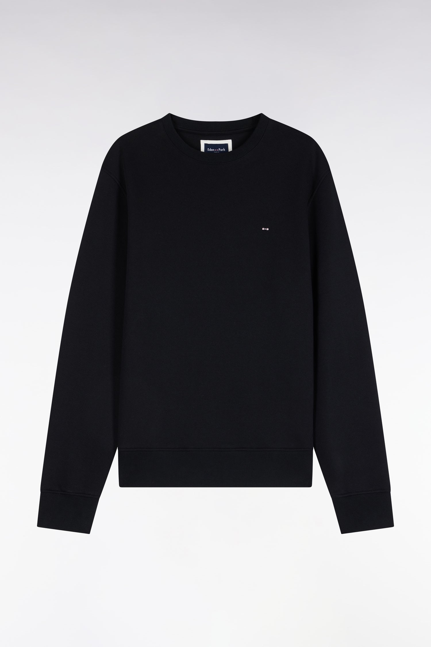 Sweatshirt col rond en molleton coton noir coupe droite