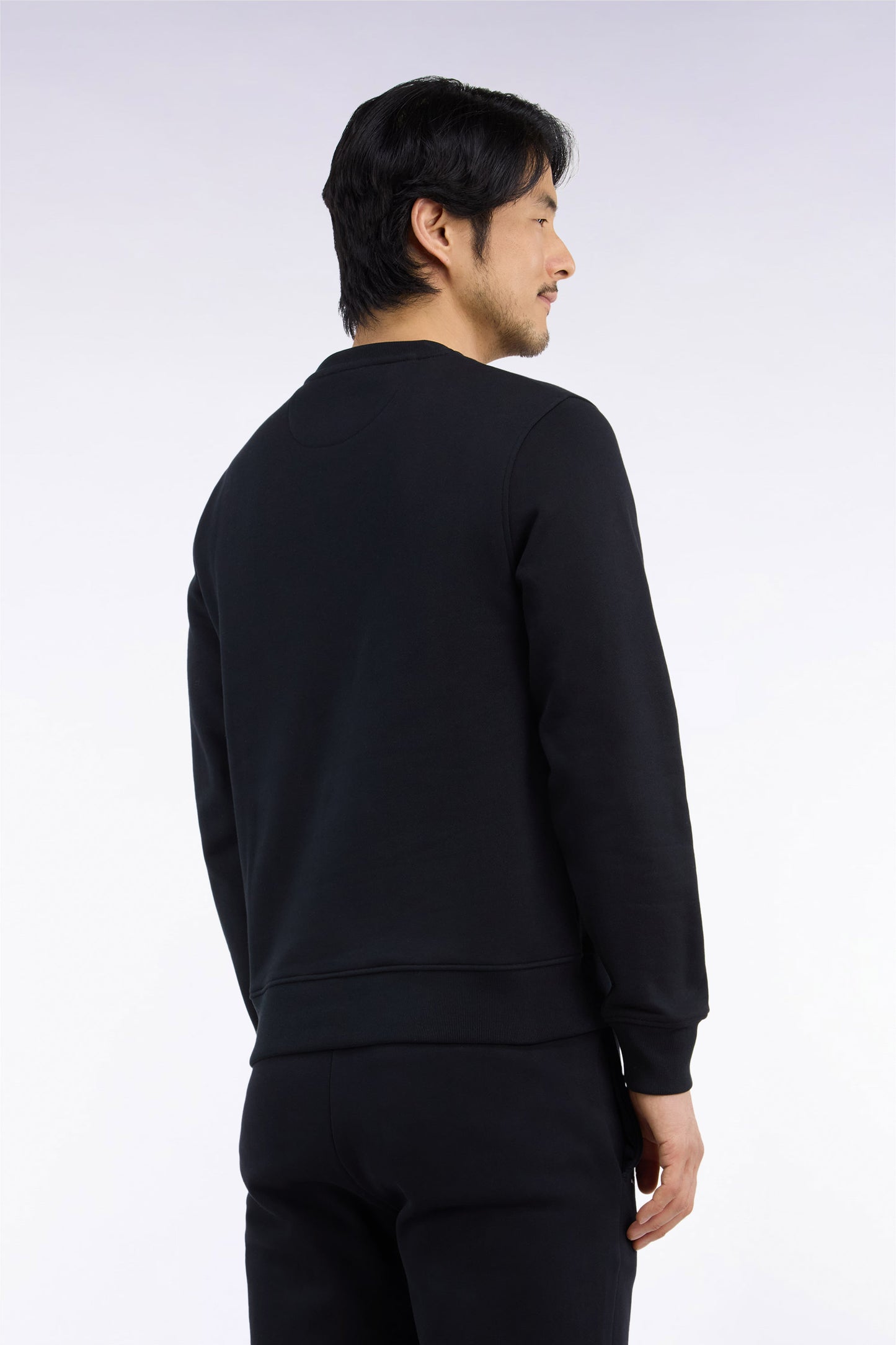 Sweatshirt col rond en molleton coton noir coupe droite