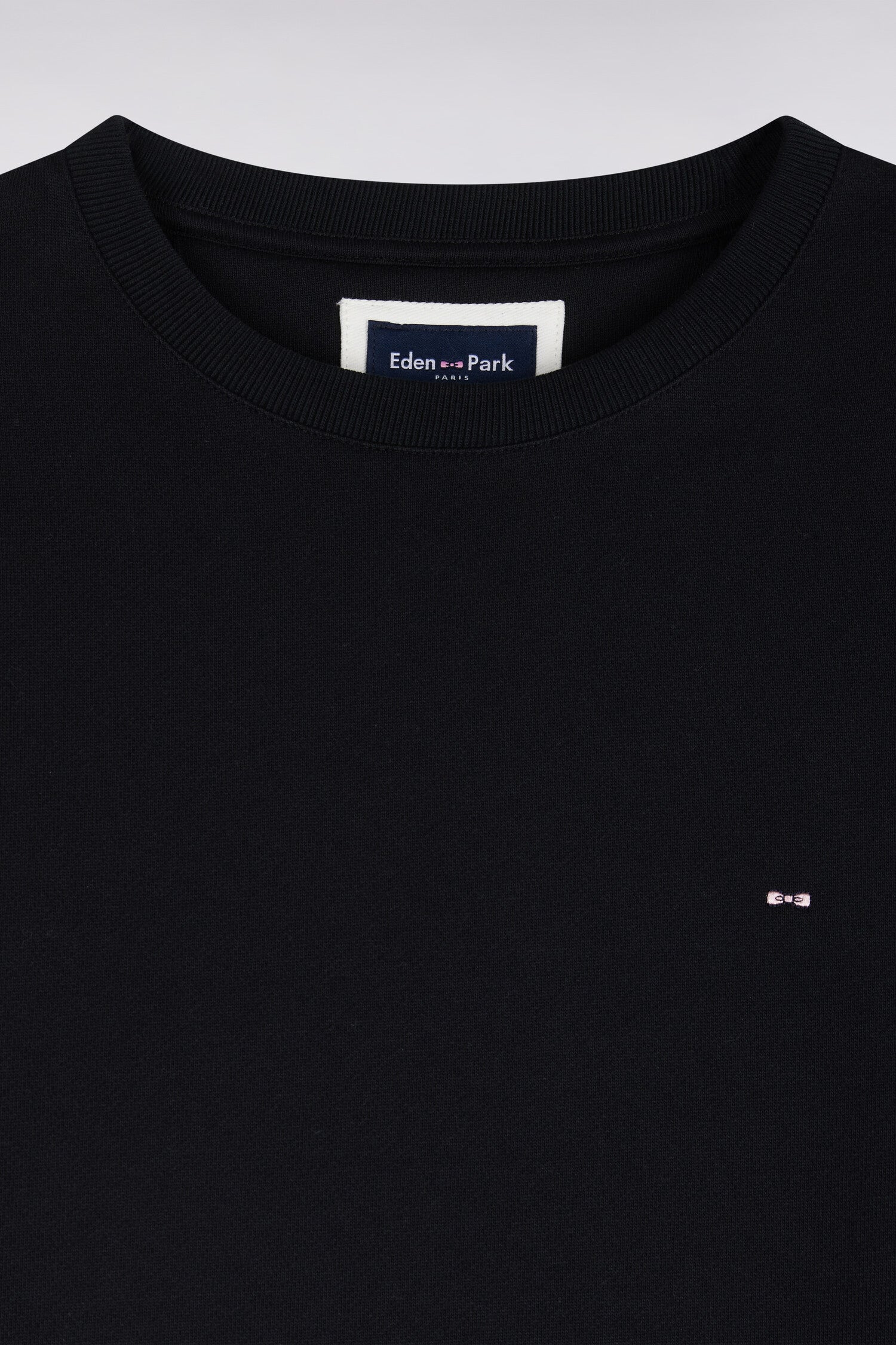 Sweatshirt col rond en molleton coton noir coupe droite
