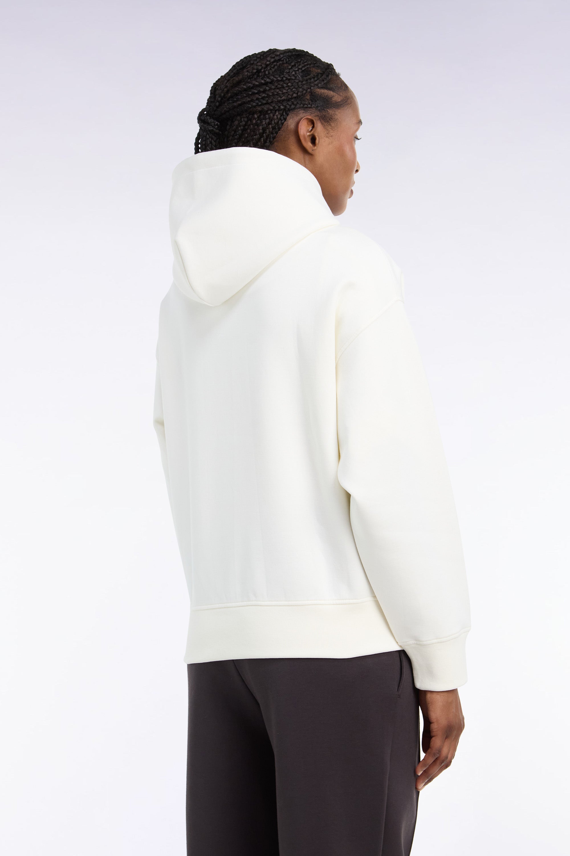 Sweatshirt à capuche unisexe en interlock écru coupe loose