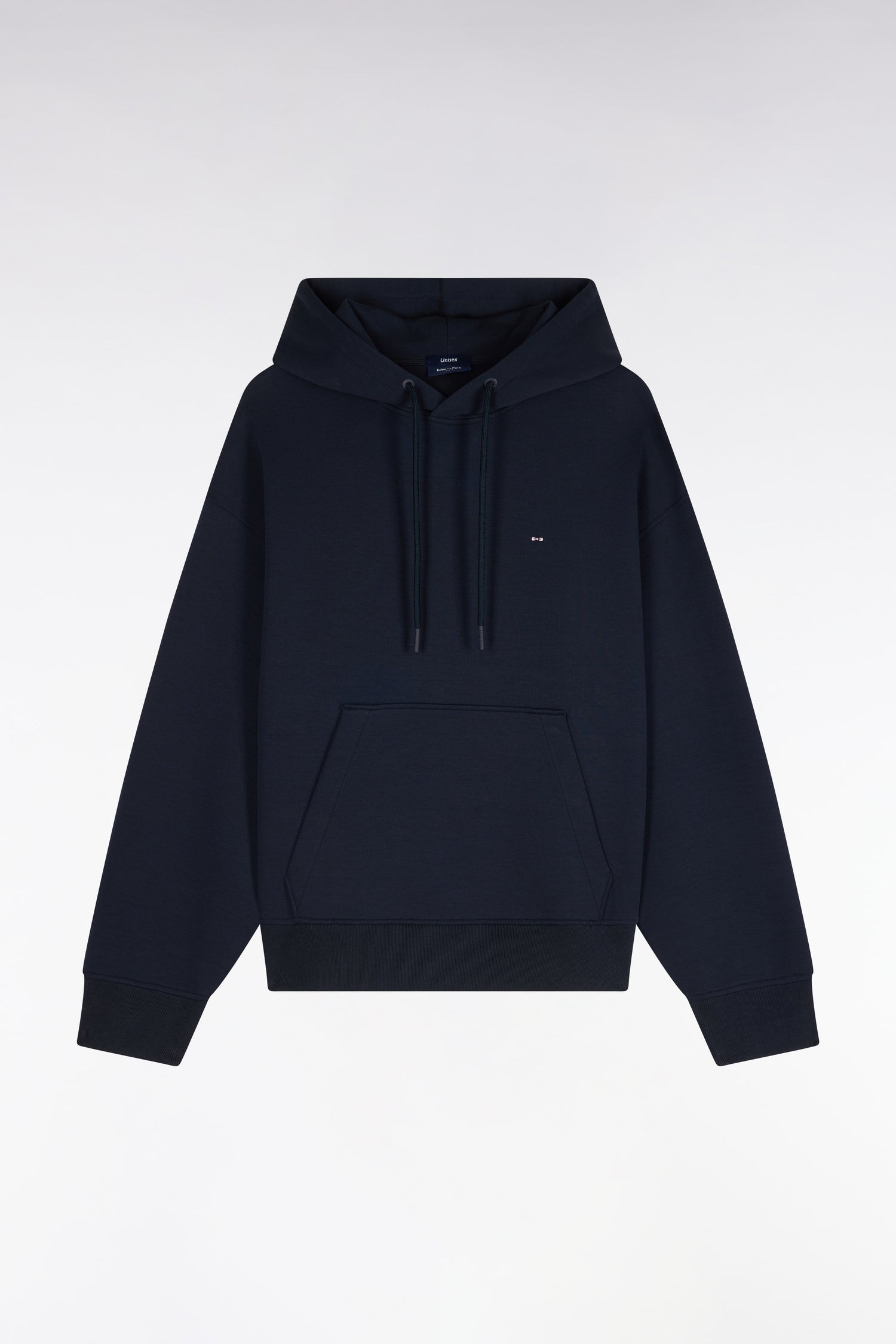 Sweatshirt à capuche unisexe en interlock marine coupe loose