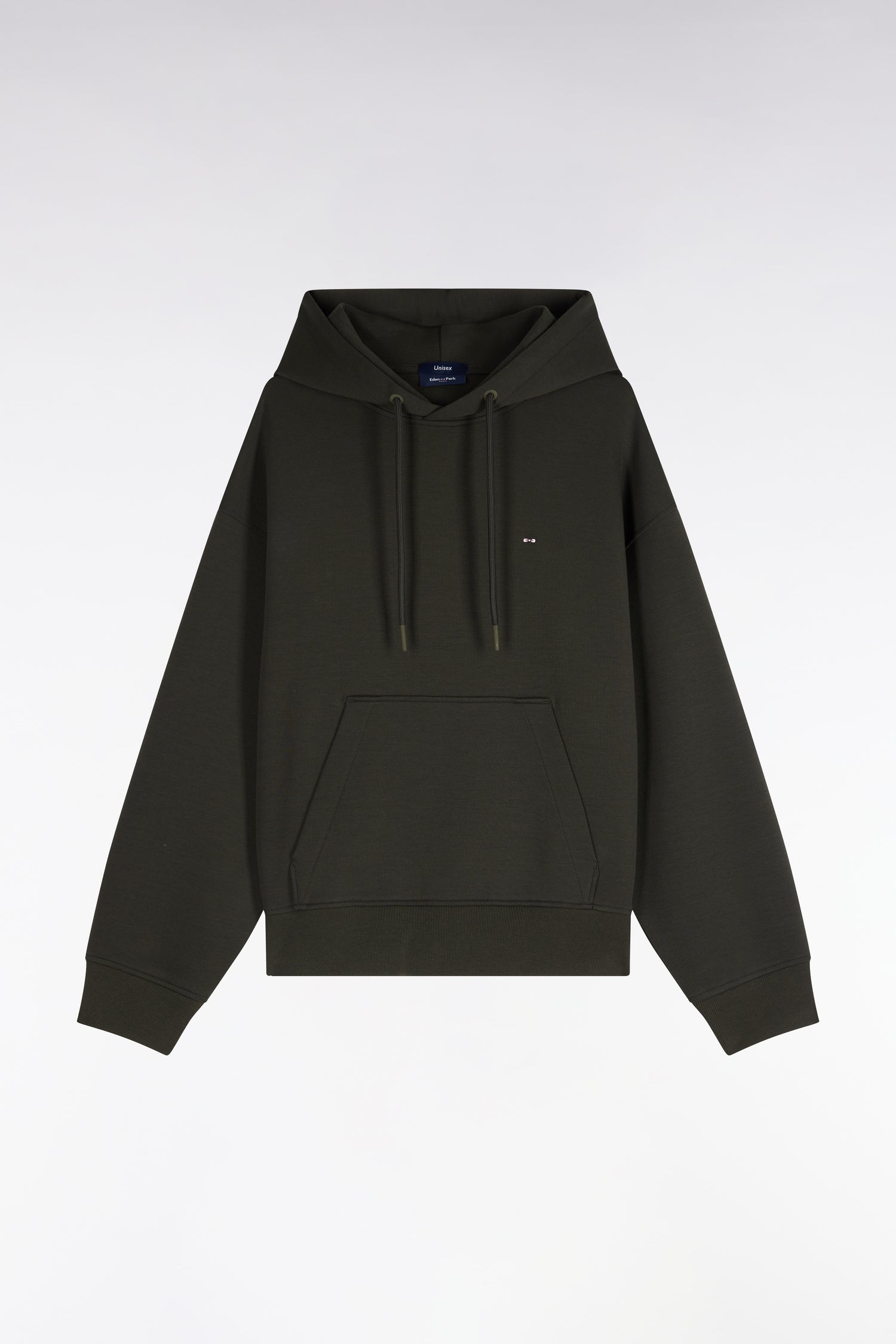 Sweatshirt à capuche unisexe en interlock kaki coupe loose