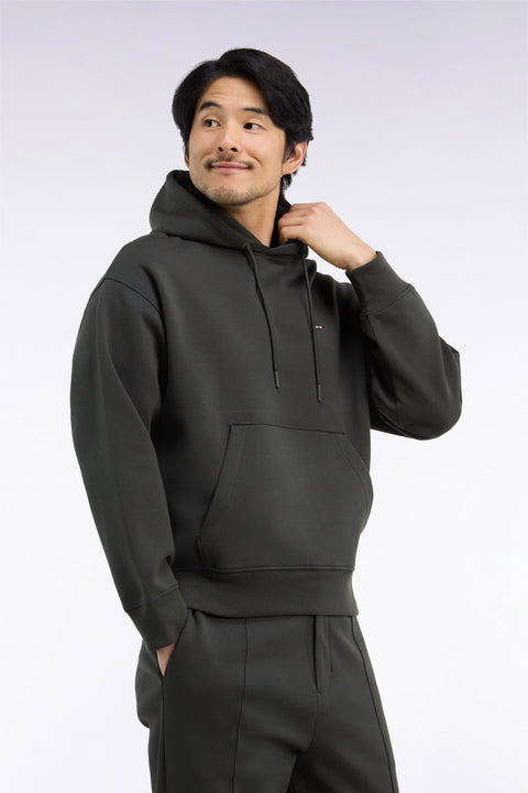 Sweatshirt à capuche unisexe en interlock kaki coupe loose - Image 2