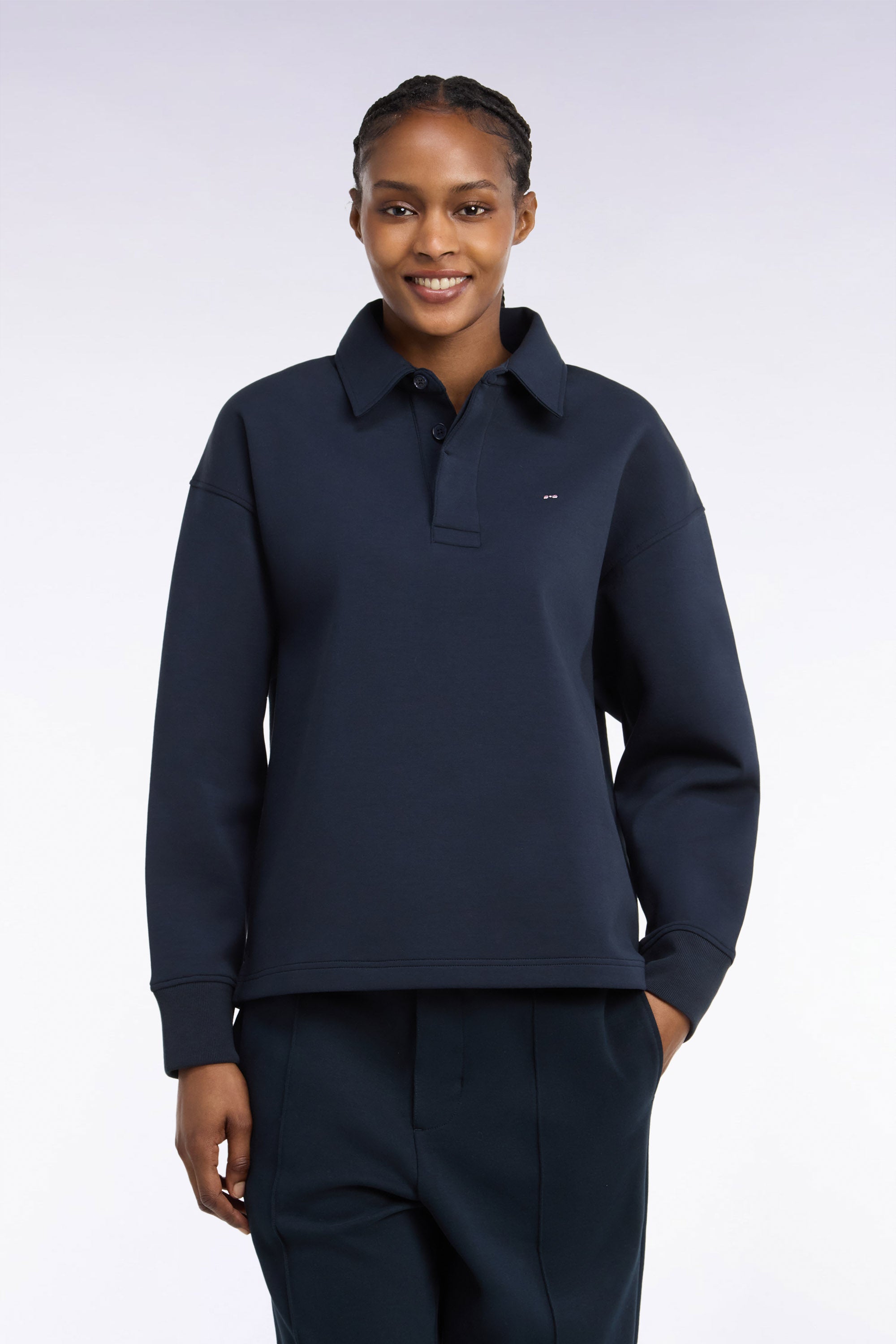 Sweatshirt unisexe à col maillot en interlock de coton marine