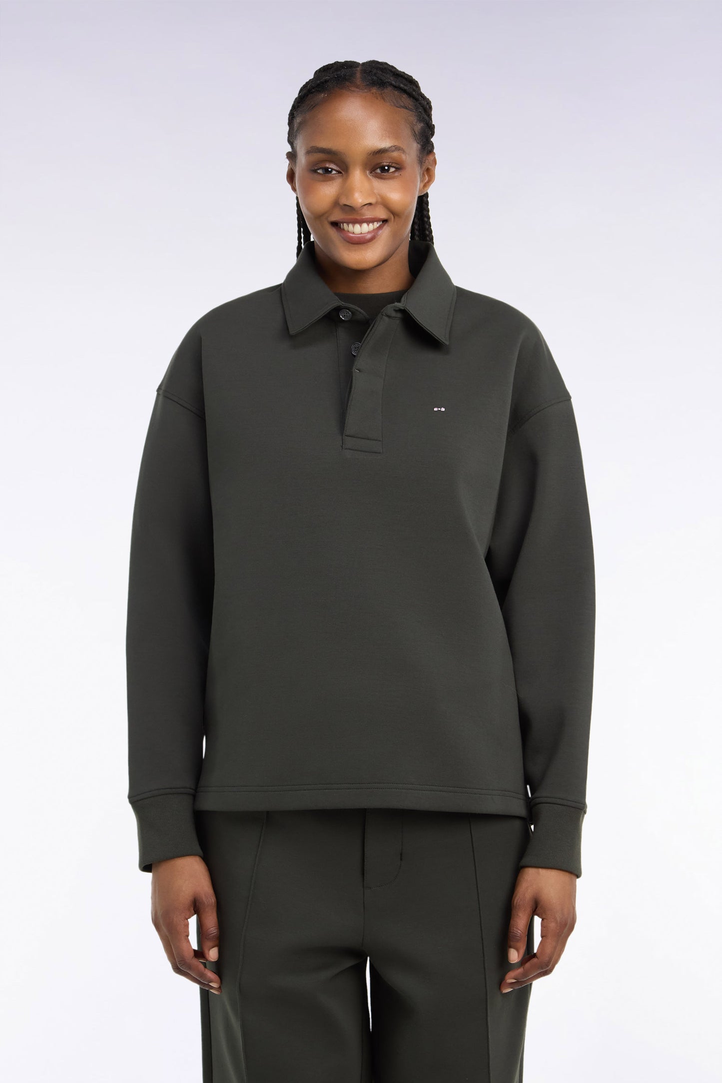 Sweatshirt unisexe à col maillot en interlock de coton kaki