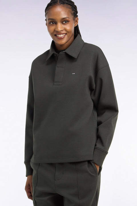 Sweatshirt unisexe à col maillot en interlock de coton kaki - Image 1