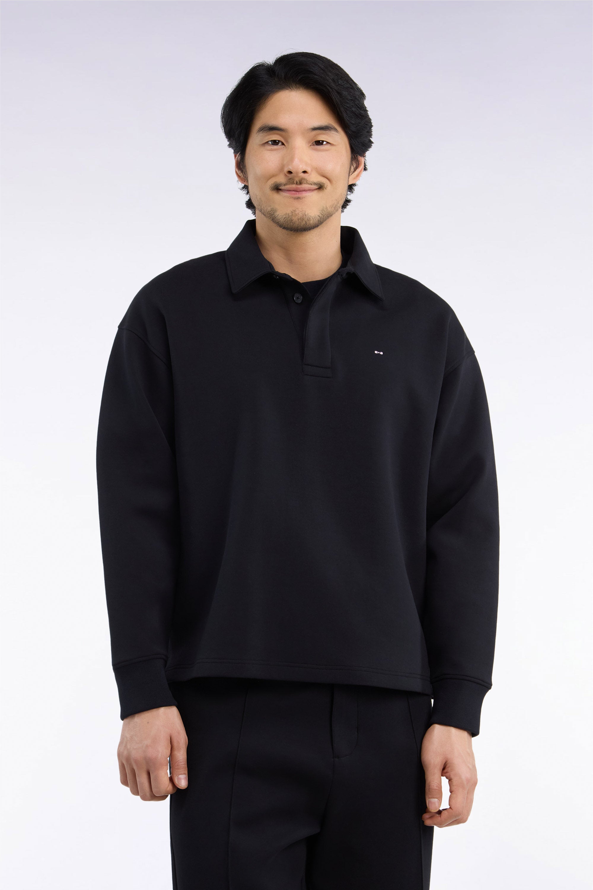 Sweatshirt unisexe à col maillot en interlock de coton noir