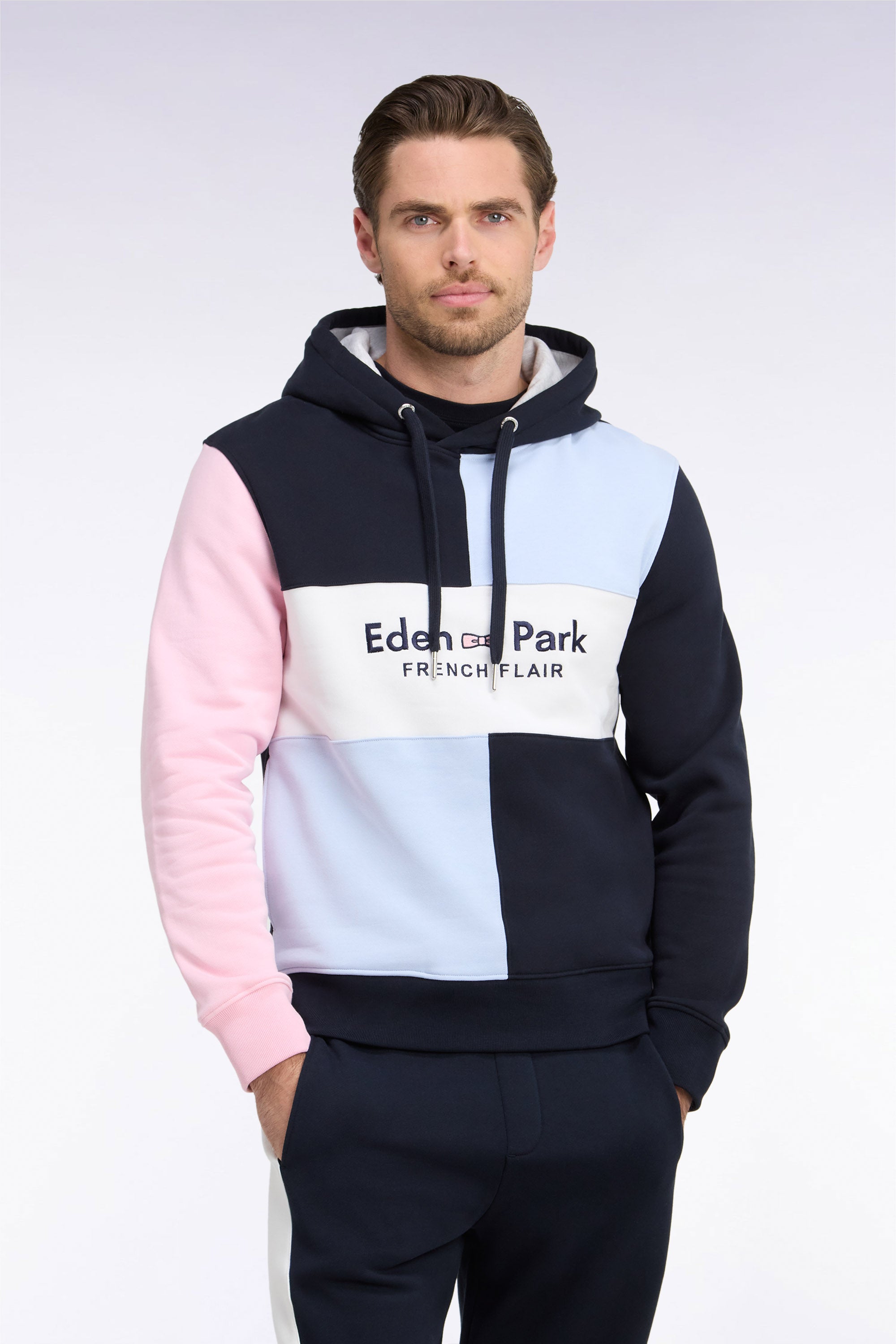 Sweatshirt mit Kapuze aus Sweatstoff Baumwolle Marineblau gerade Passform