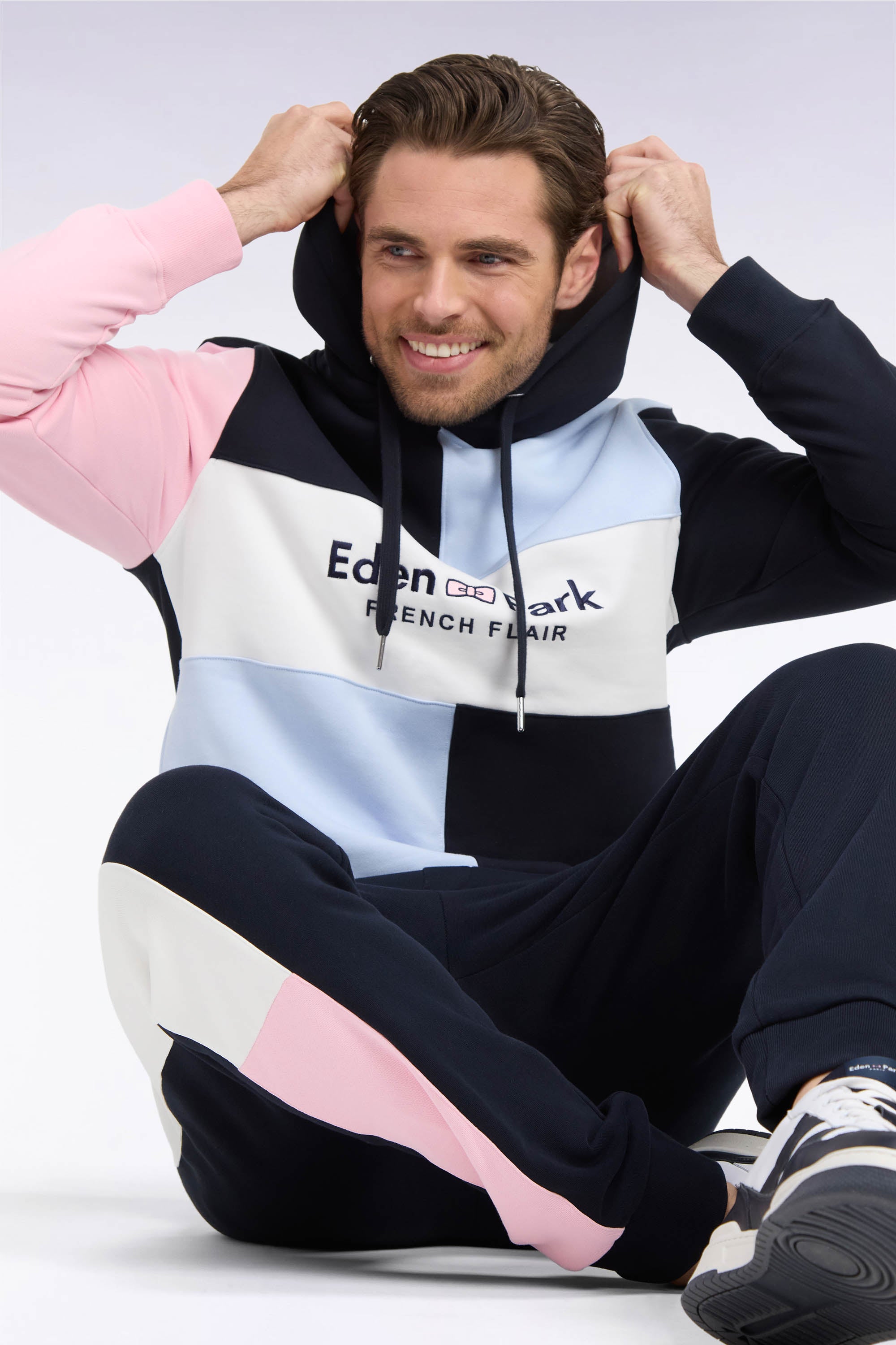 Sweatshirt mit Kapuze aus Sweatstoff Baumwolle Marineblau gerade Passform
