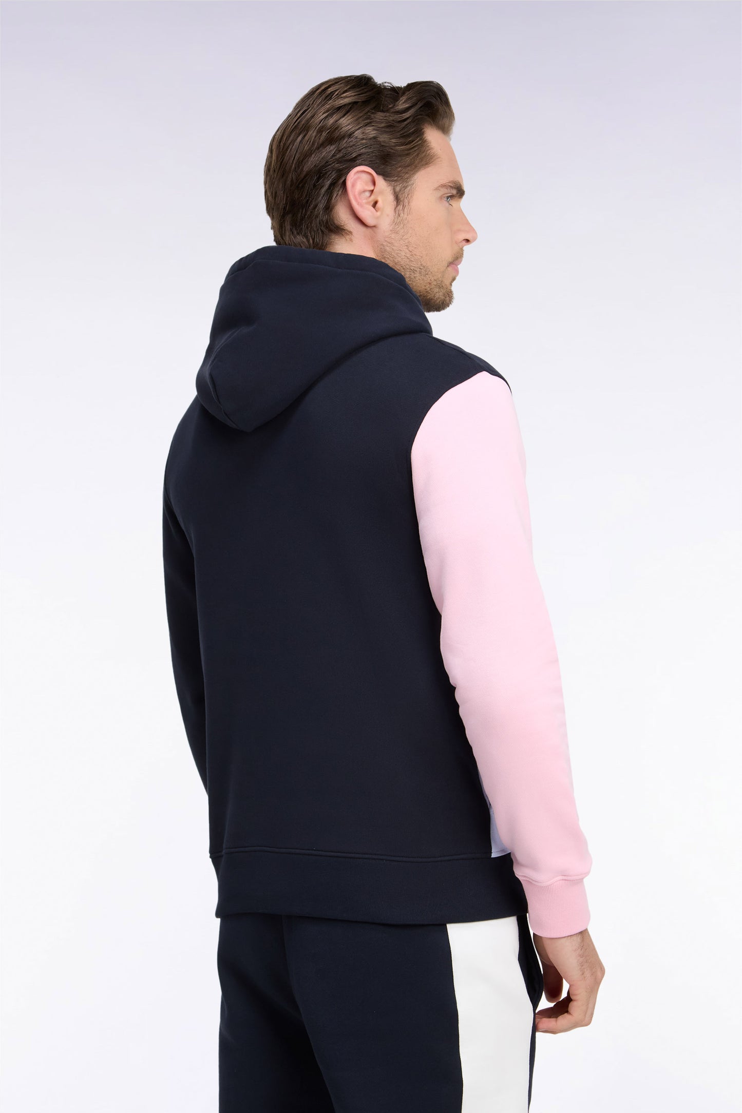 Sweatshirt à capuche en coton marine brodé coupe droite